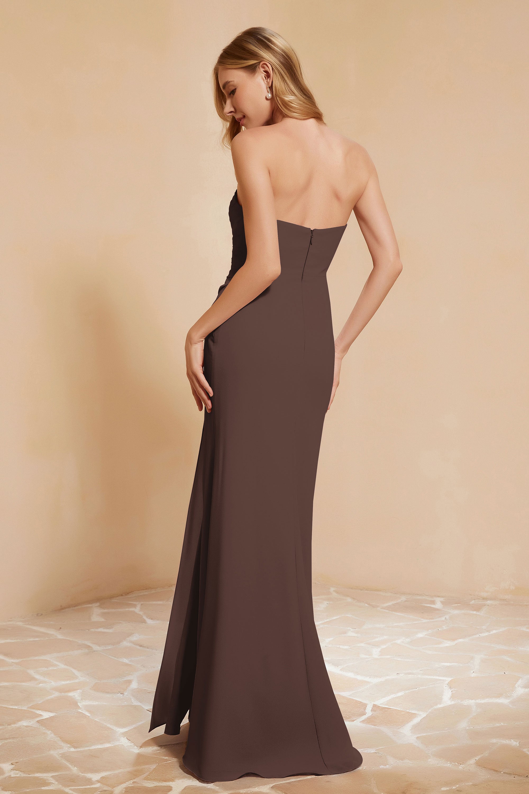 Chiffon Bridesmaid Dress Floor Length Sweetheart Formal Evening Dresses Gowns with Slit
