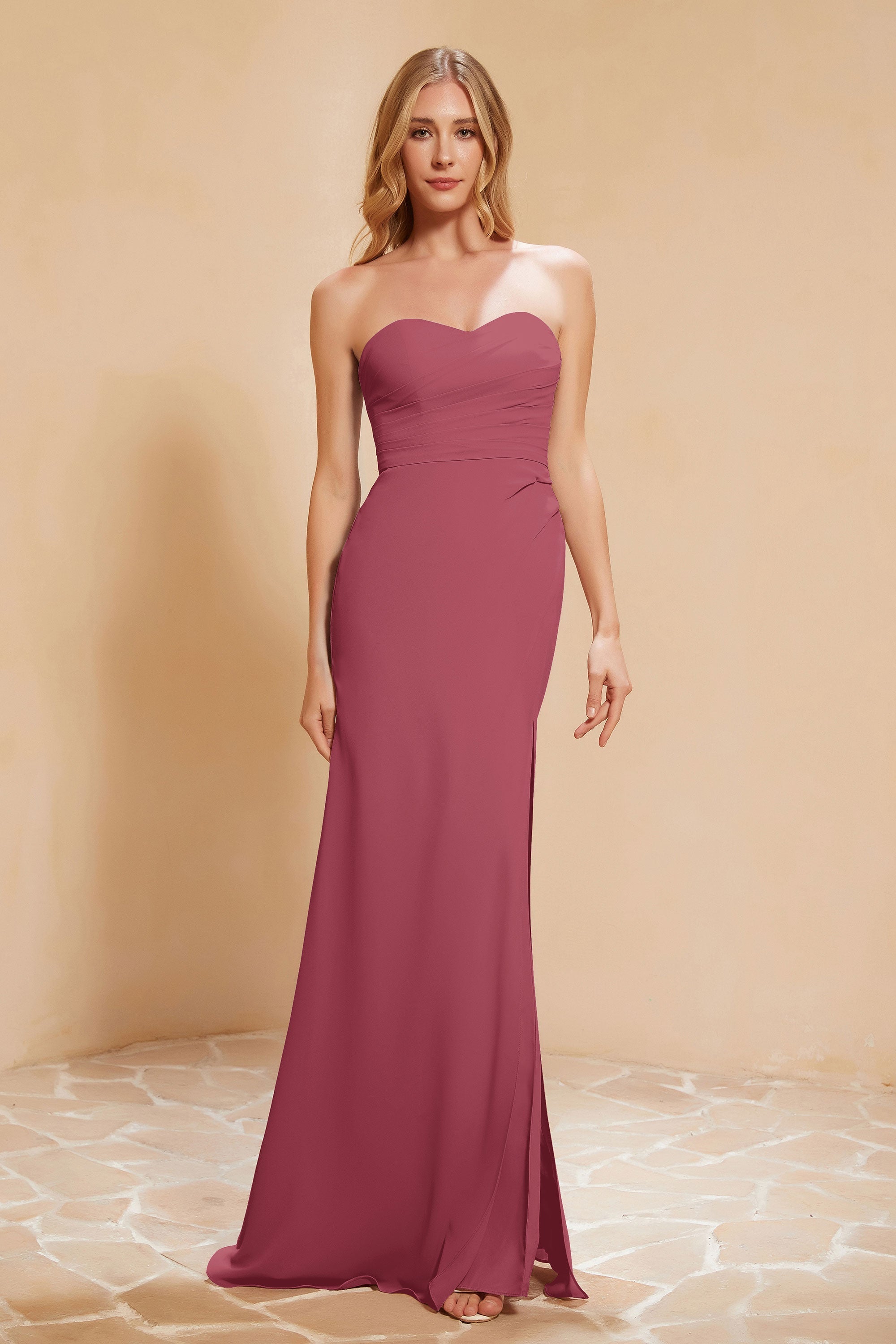 Chiffon Bridesmaid Dress Floor Length Sweetheart Formal Evening Dresses Gowns with Slit