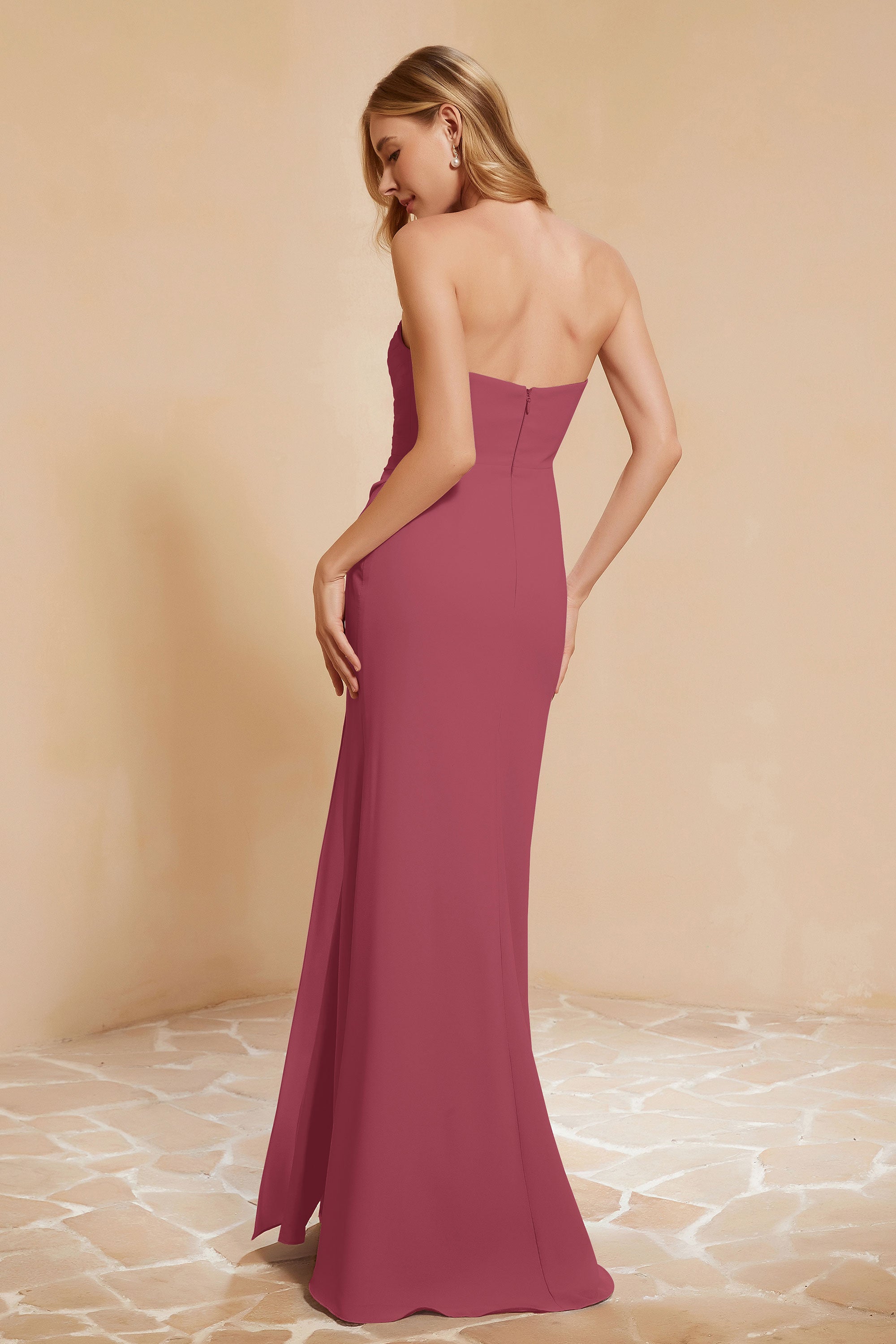 Chiffon Bridesmaid Dress Floor Length Sweetheart Formal Evening Dresses Gowns with Slit