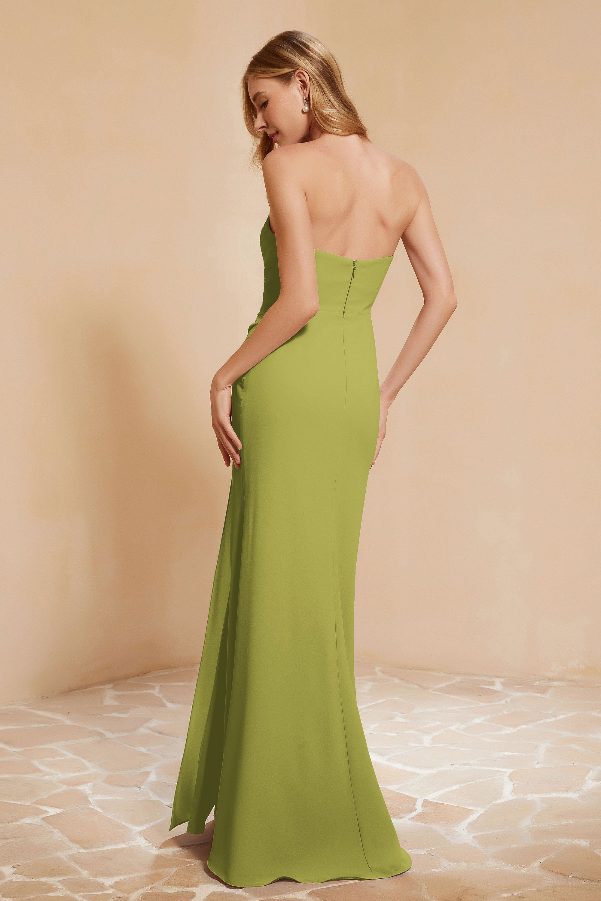 Chiffon Bridesmaid Dress Floor Length Sweetheart Formal Evening Dresses Gowns with Slit