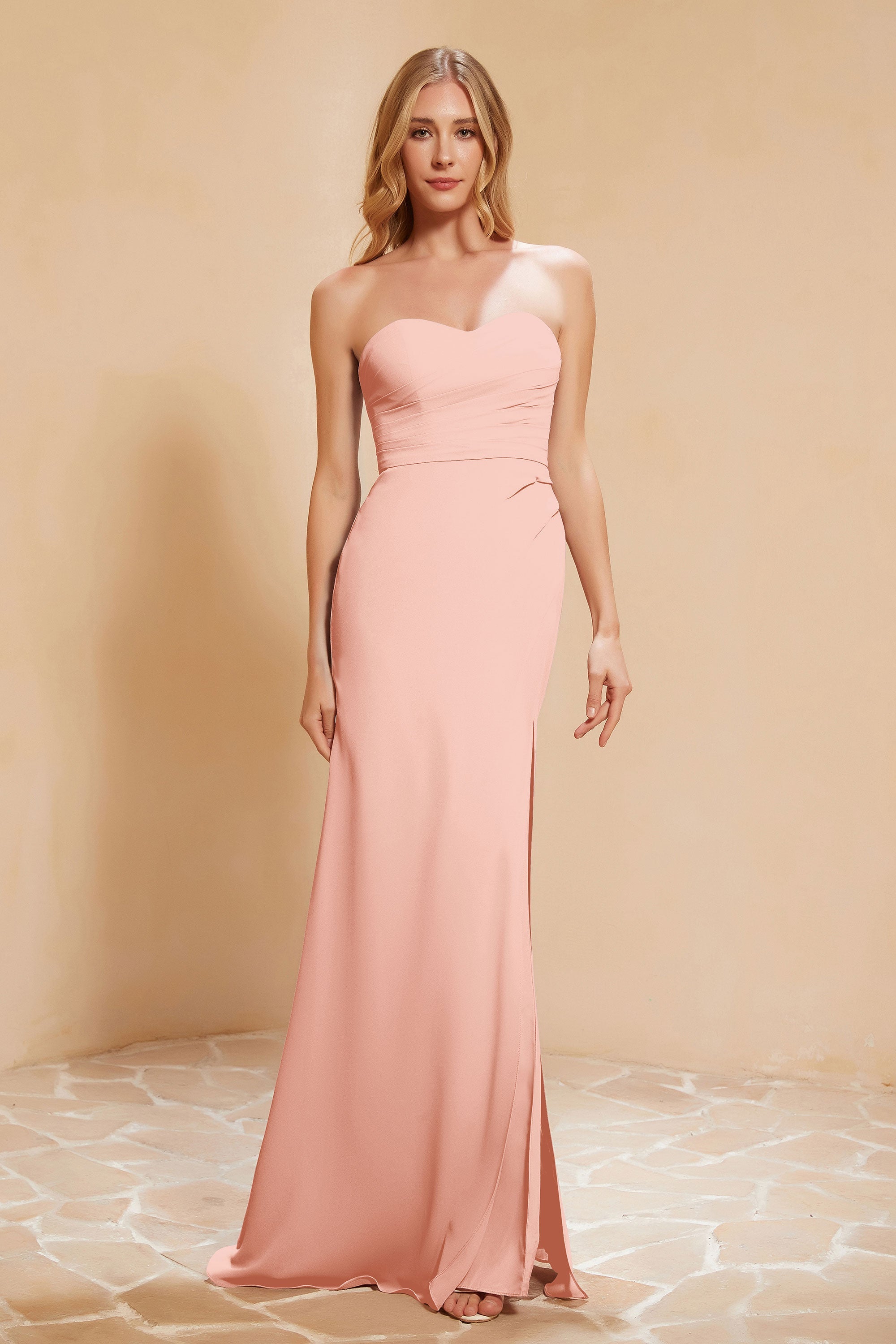 Chiffon Bridesmaid Dress Floor Length Sweetheart Formal Evening Dresses Gowns with Slit