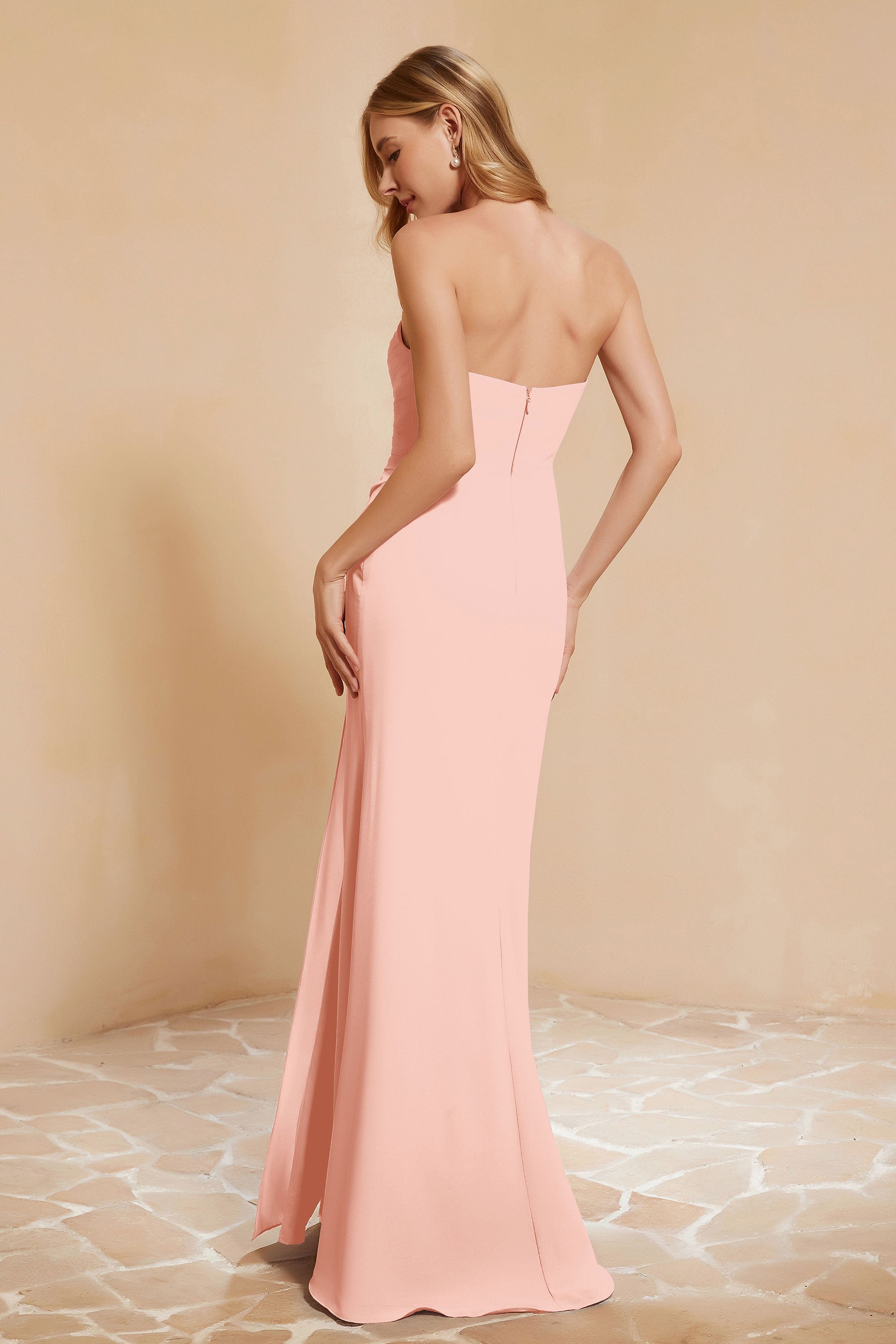 Chiffon Bridesmaid Dress Floor Length Sweetheart Formal Evening Dresses Gowns with Slit