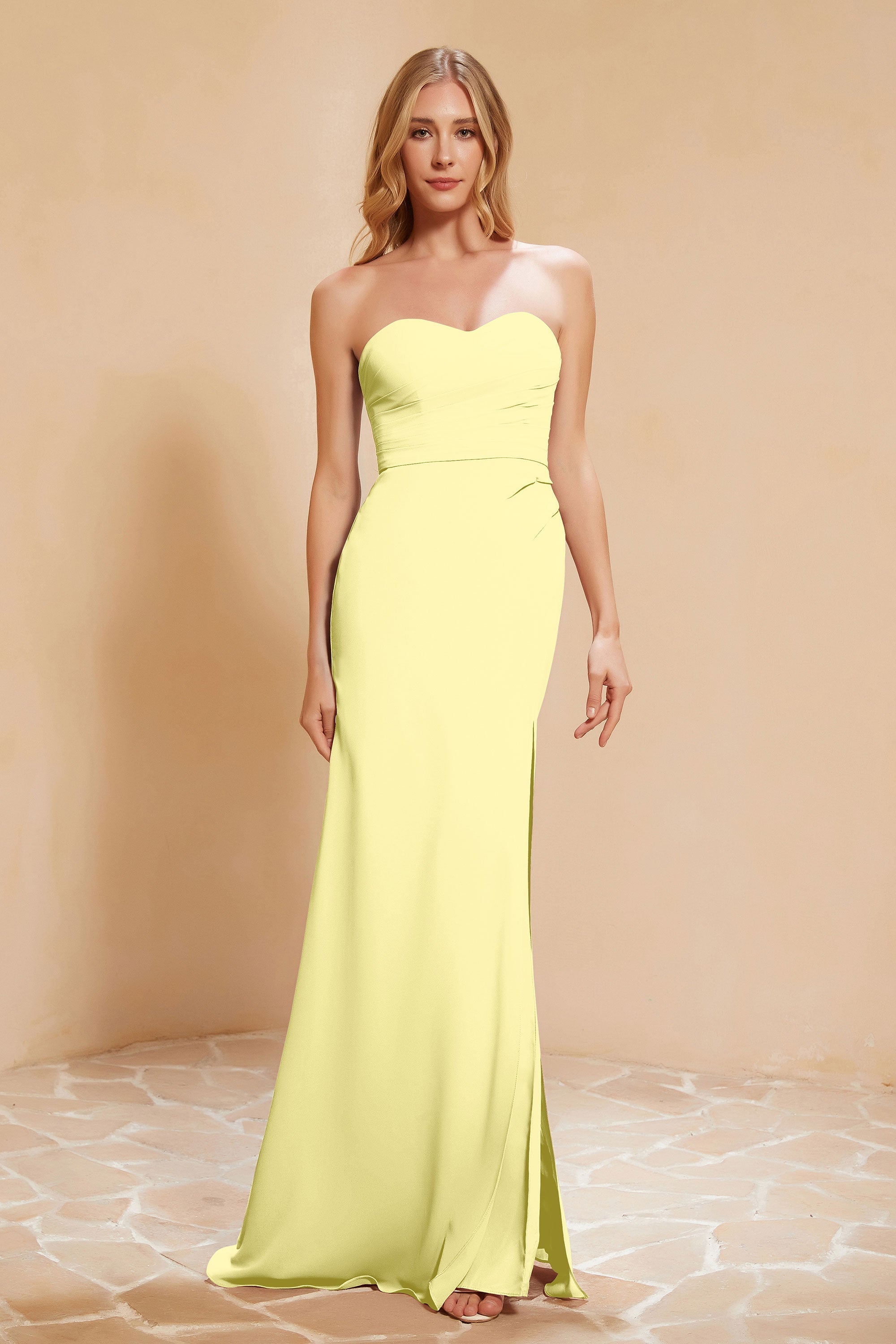 Chiffon Bridesmaid Dress Floor Length Sweetheart Formal Evening Dresses Gowns with Slit