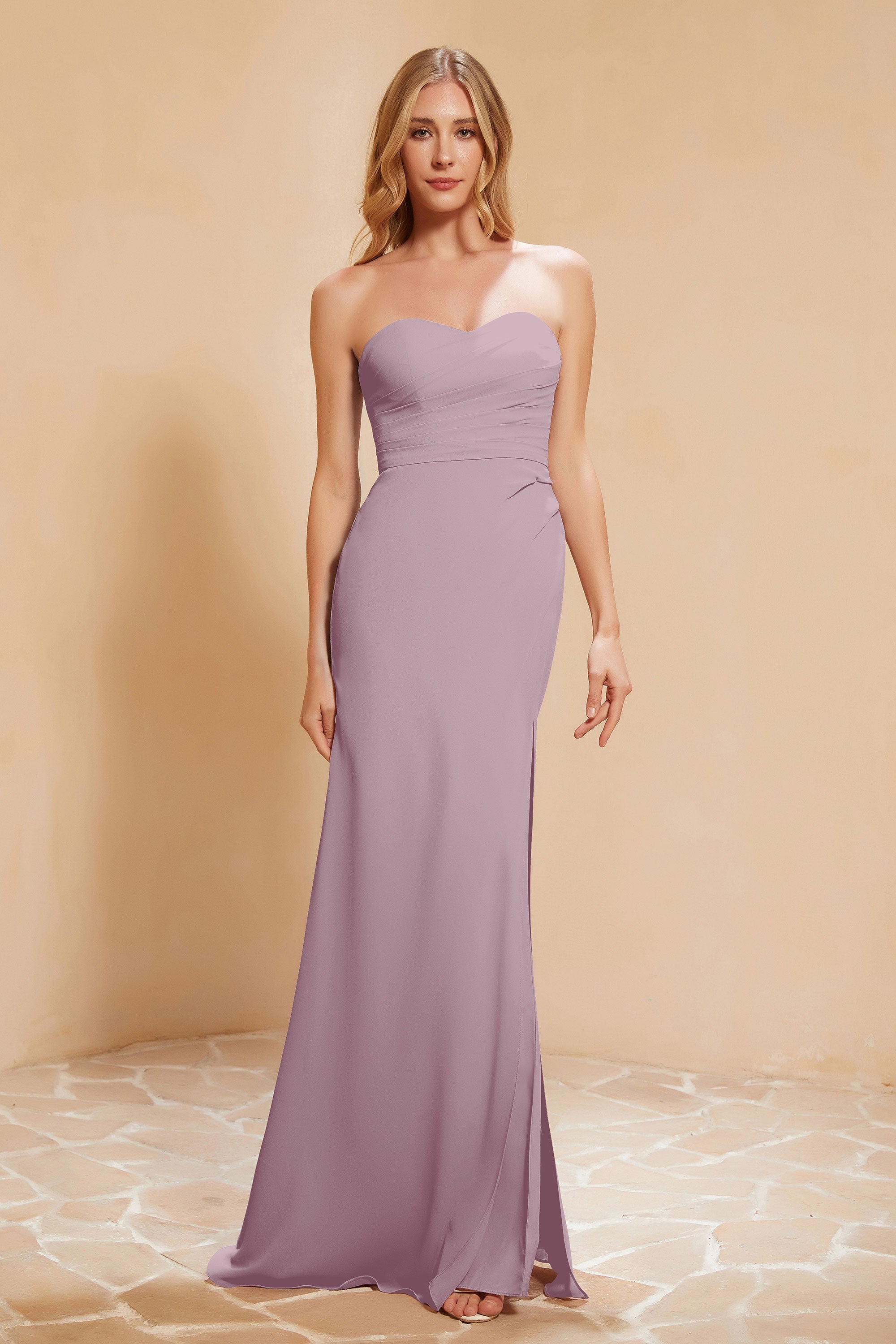 Chiffon Bridesmaid Dress Floor Length Sweetheart Formal Evening Dresses Gowns with Slit