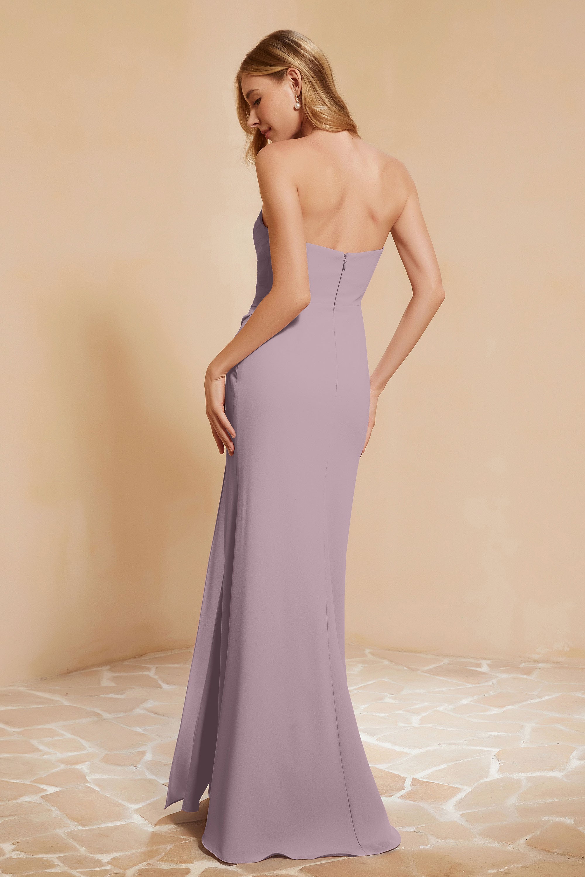 Chiffon Bridesmaid Dress Floor Length Sweetheart Formal Evening Dresses Gowns with Slit