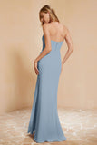 Chiffon Bridesmaid Dress Floor Length Sweetheart Formal Evening Dresses Gowns with Slit