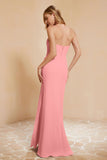 Chiffon Bridesmaid Dress Floor Length Sweetheart Formal Evening Dresses Gowns with Slit