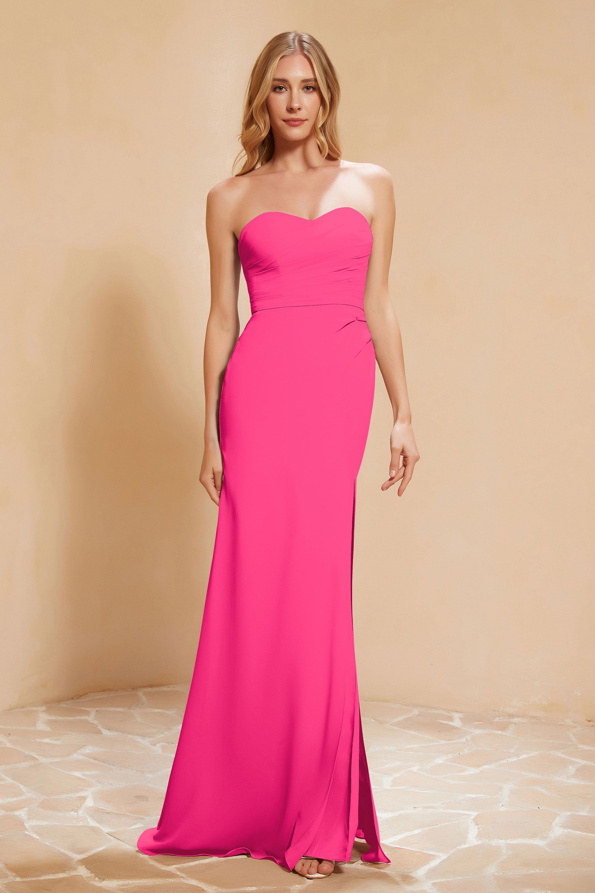 Chiffon Bridesmaid Dress Floor Length Sweetheart Formal Evening Dresses Gowns with Slit