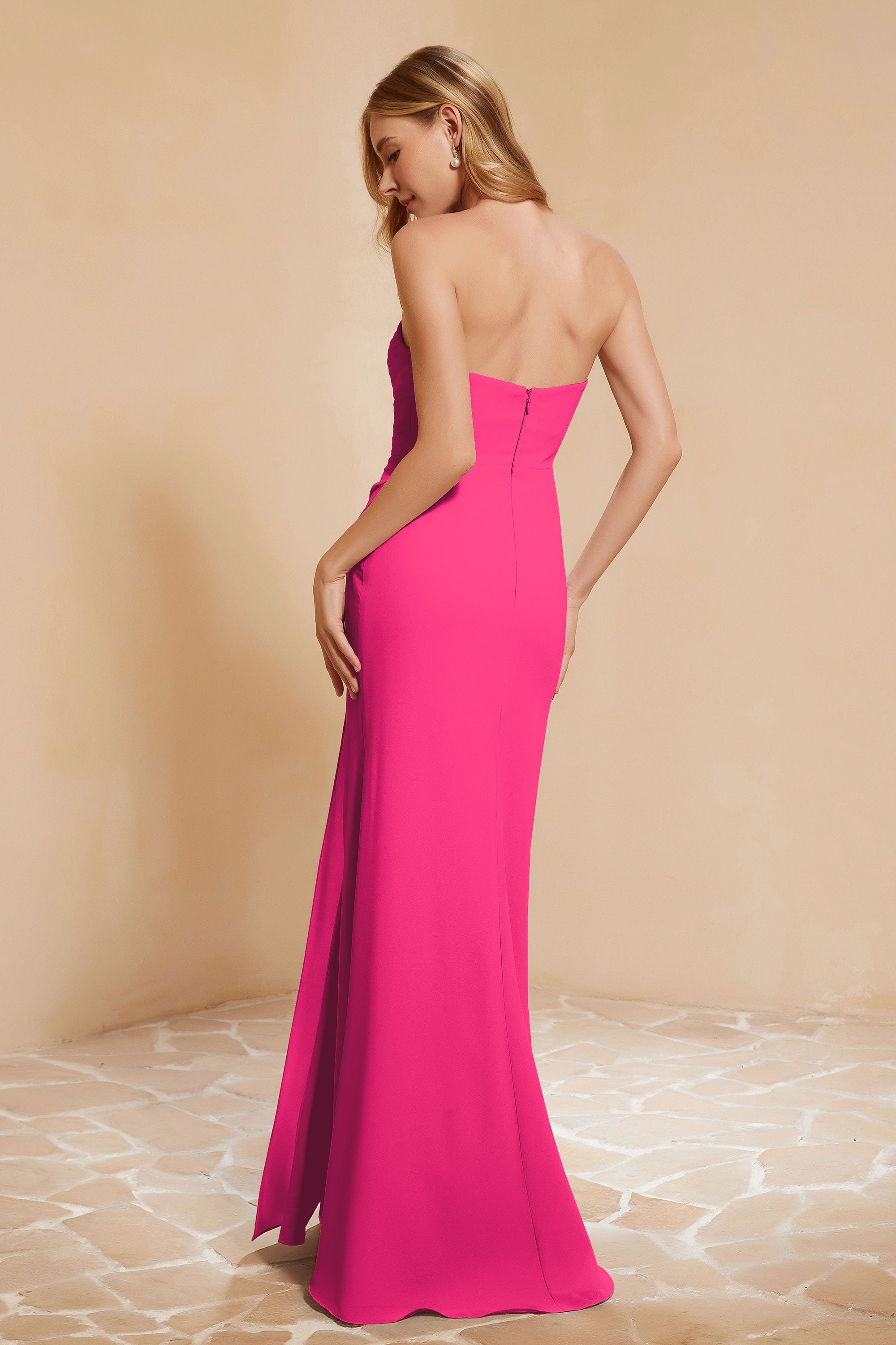 Chiffon Bridesmaid Dress Floor Length Sweetheart Formal Evening Dresses Gowns with Slit