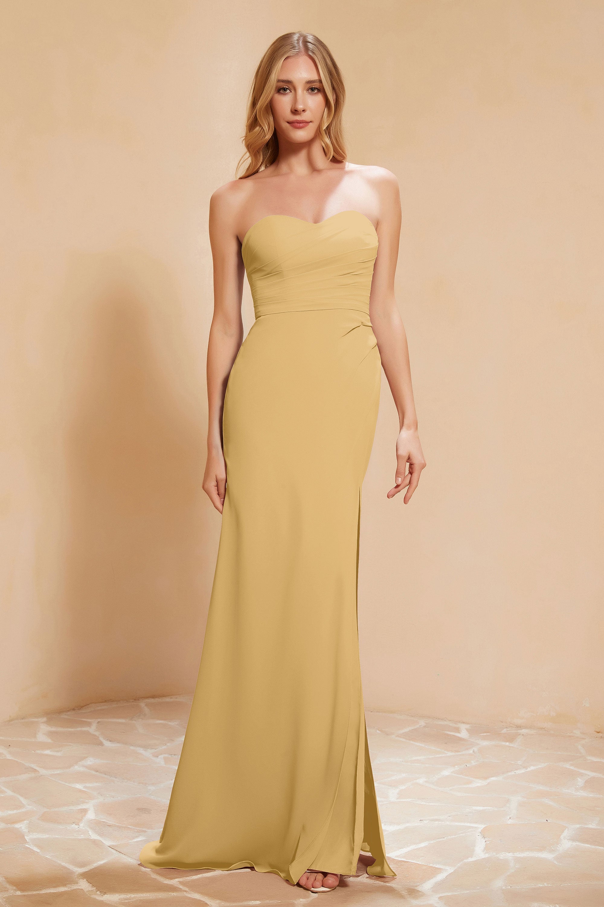 Chiffon Bridesmaid Dress Floor Length Sweetheart Formal Evening Dresses Gowns with Slit