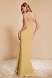 Chiffon Bridesmaid Dress Floor Length Sweetheart Formal Evening Dresses Gowns with Slit