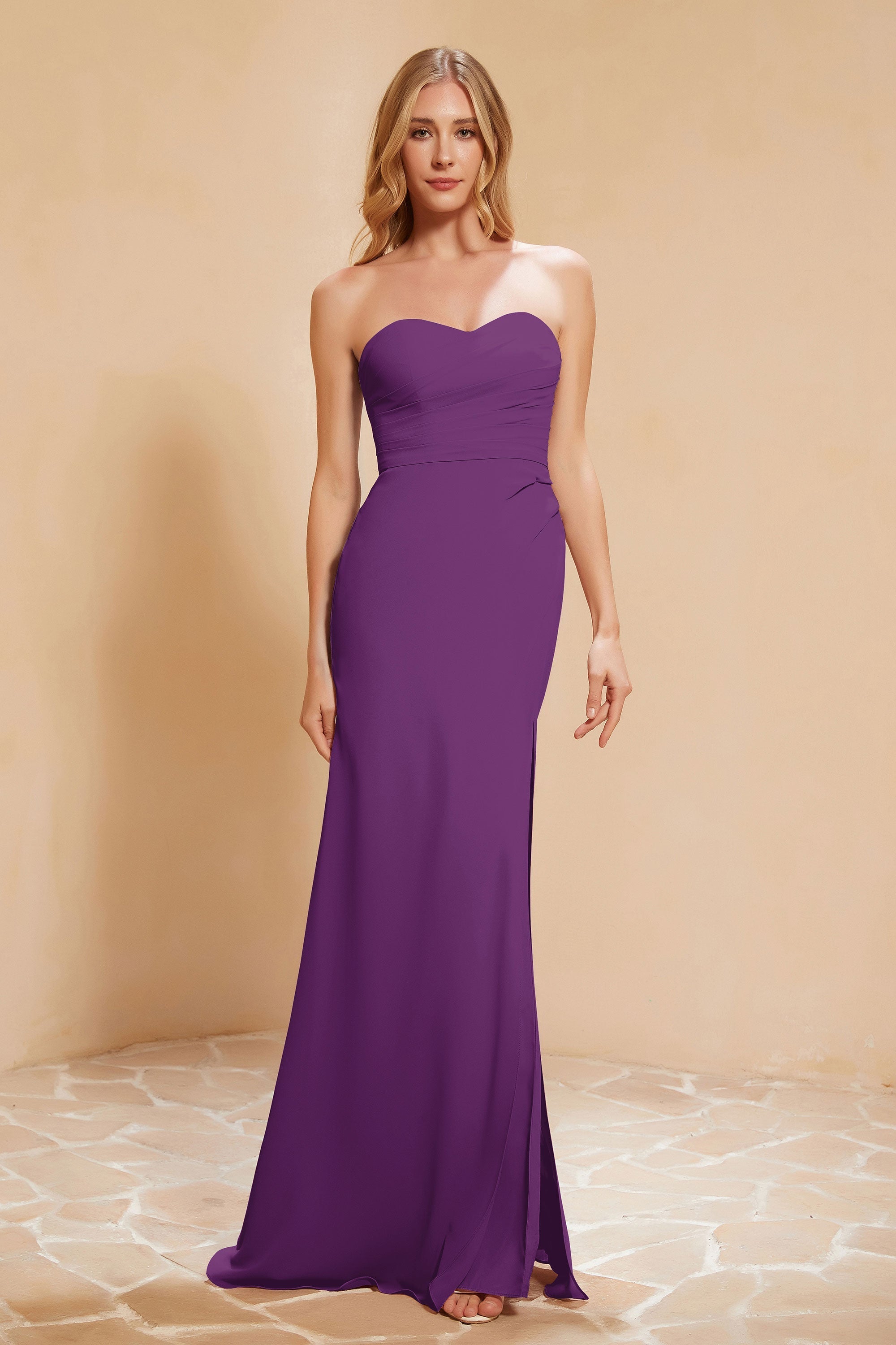 Chiffon Bridesmaid Dress Floor Length Sweetheart Formal Evening Dresses Gowns with Slit