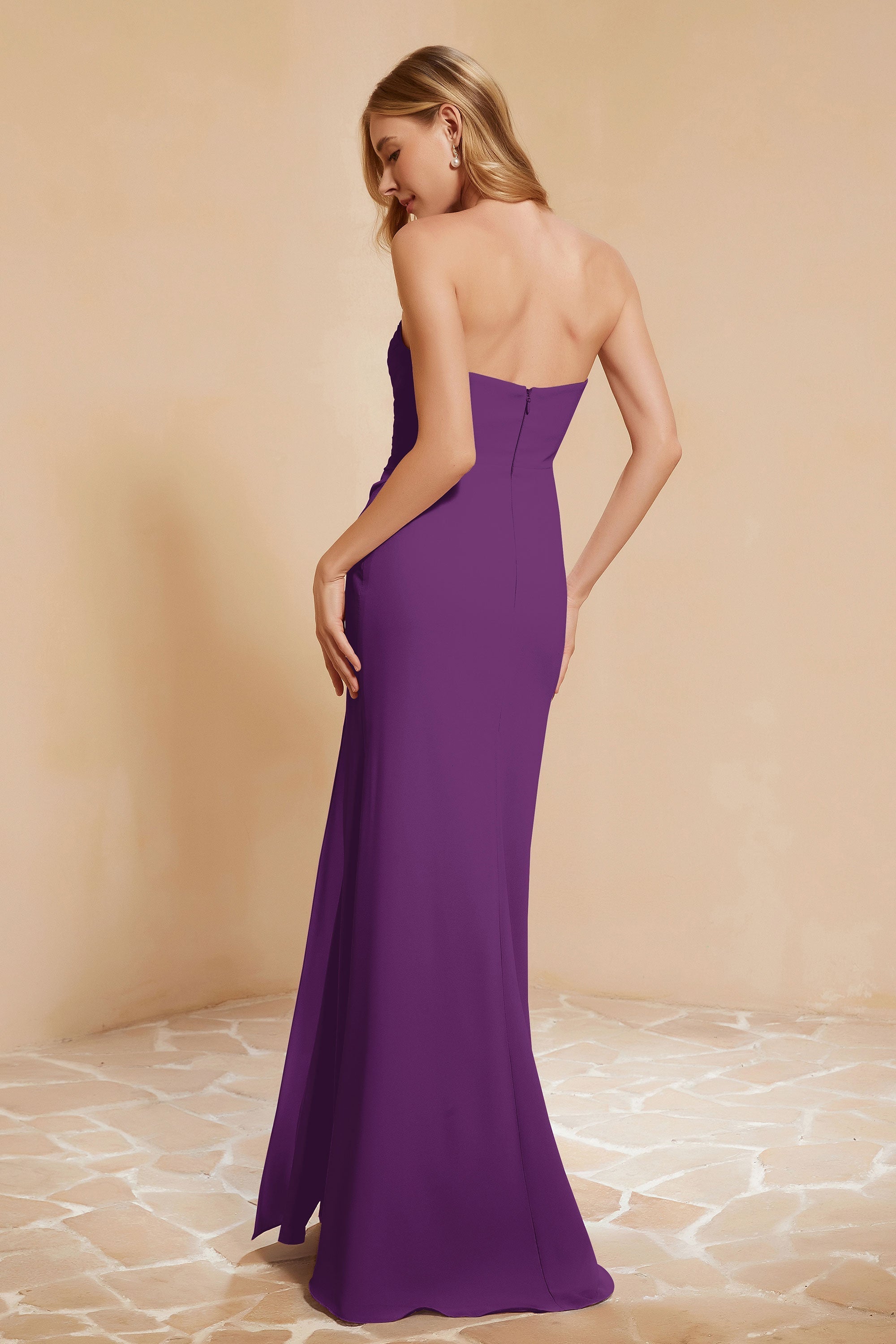 Chiffon Bridesmaid Dress Floor Length Sweetheart Formal Evening Dresses Gowns with Slit