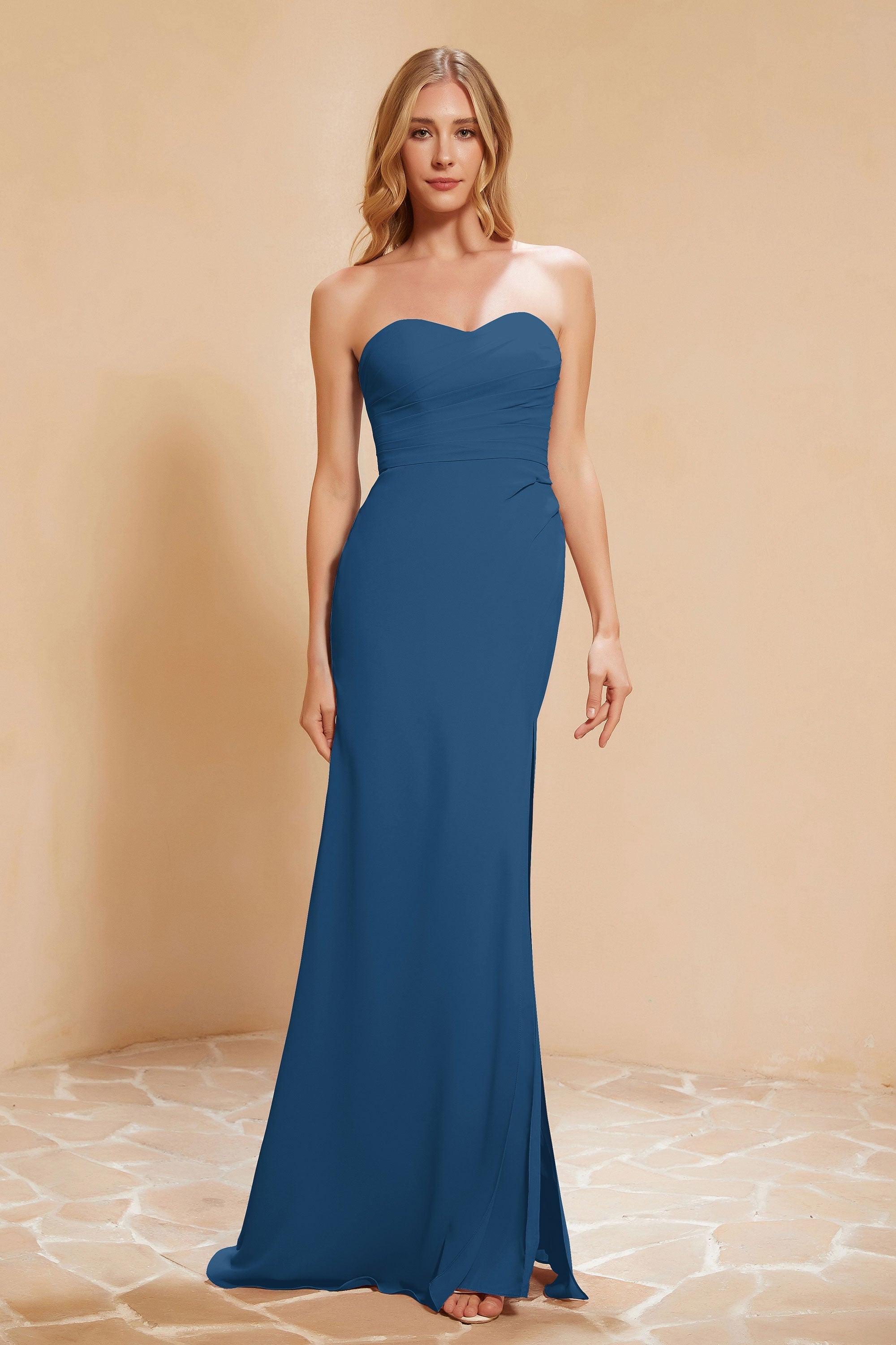 Chiffon Bridesmaid Dress Floor Length Sweetheart Formal Evening Dresses Gowns with Slit