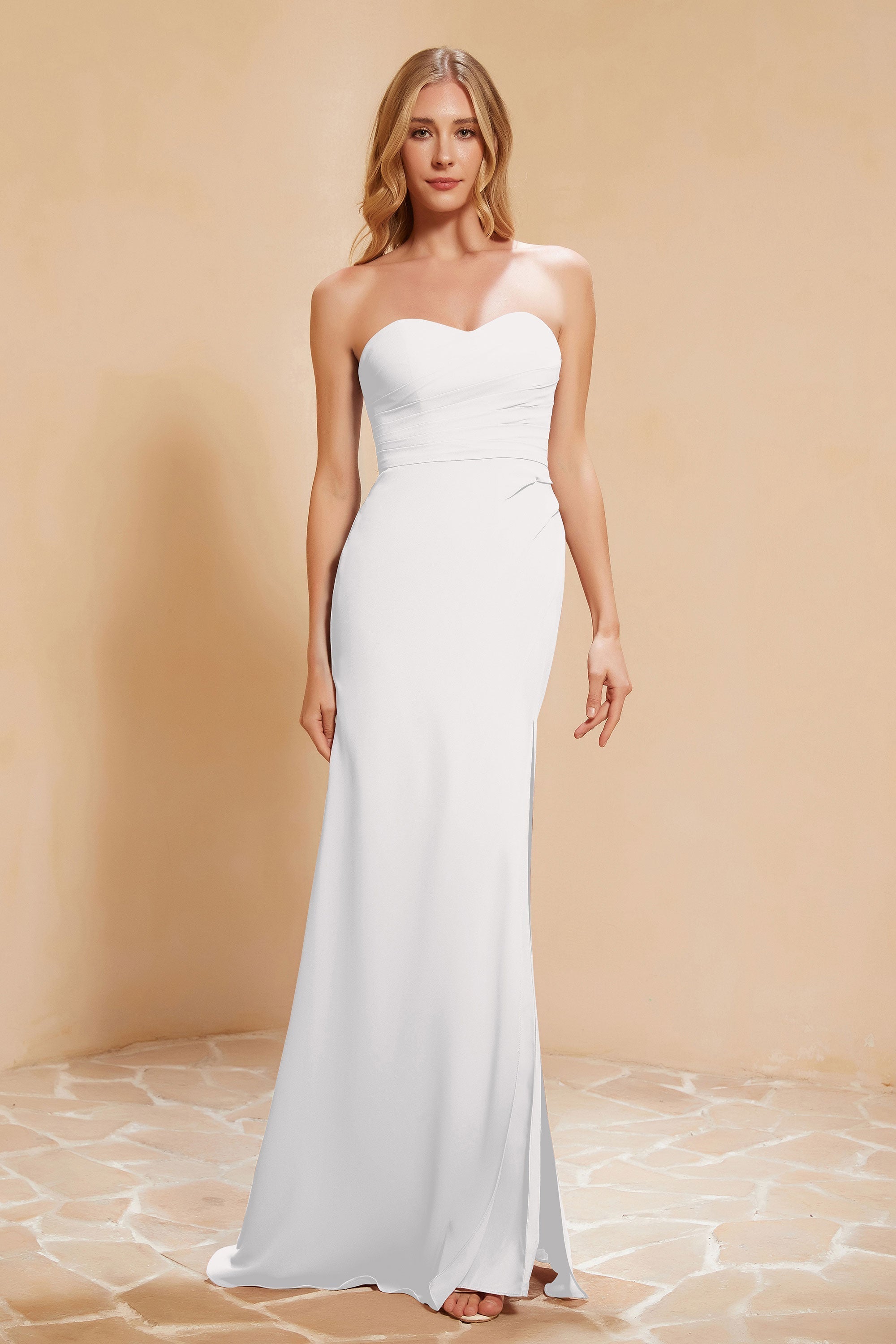Chiffon Bridesmaid Dress Floor Length Sweetheart Formal Evening Dresses Gowns with Slit