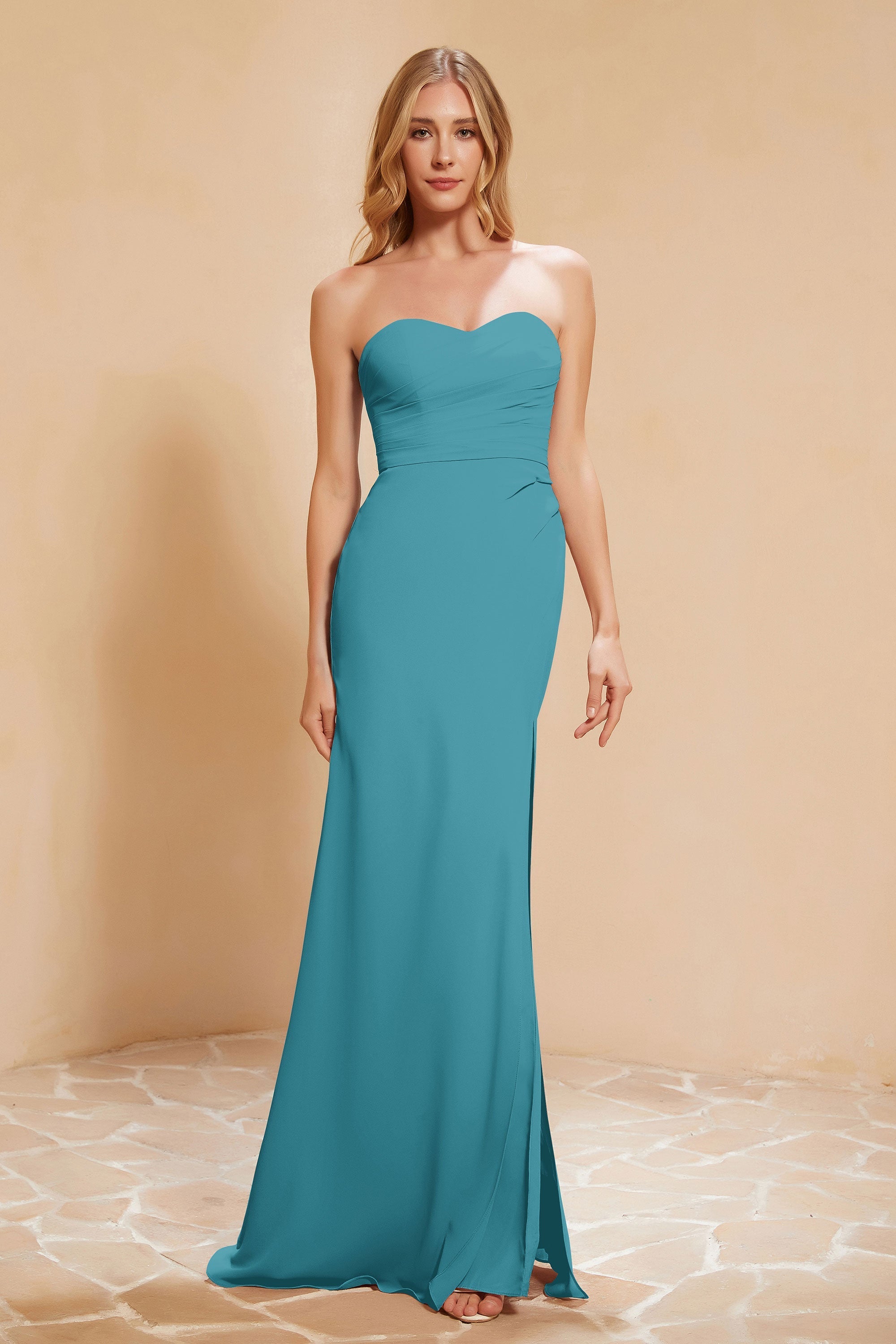Chiffon Bridesmaid Dress Floor Length Sweetheart Formal Evening Dresses Gowns with Slit