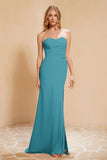 Chiffon Bridesmaid Dress Floor Length Sweetheart Formal Evening Dresses Gowns with Slit