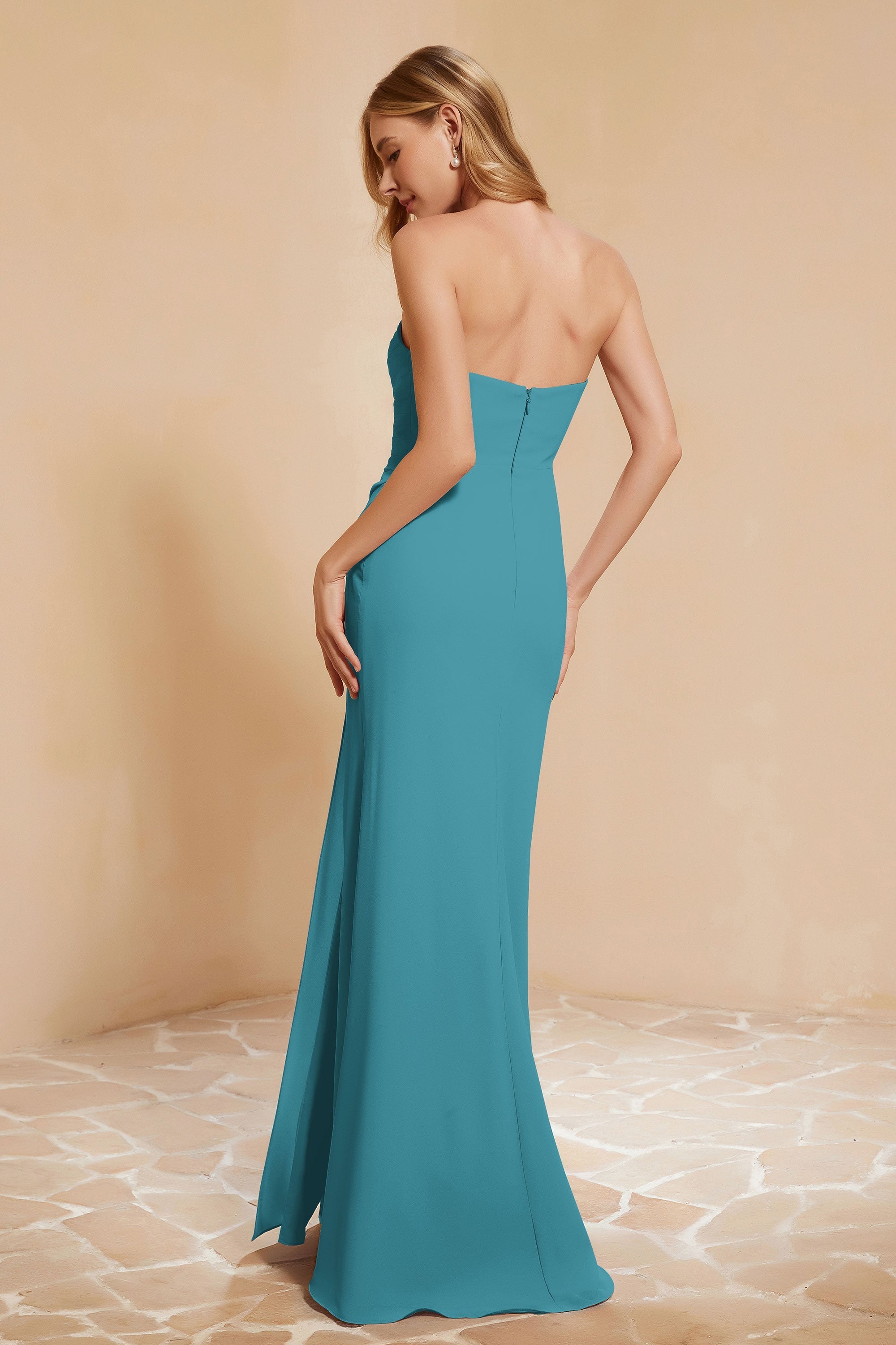 Chiffon Bridesmaid Dress Floor Length Sweetheart Formal Evening Dresses Gowns with Slit