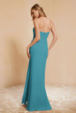Chiffon Bridesmaid Dress Floor Length Sweetheart Formal Evening Dresses Gowns with Slit