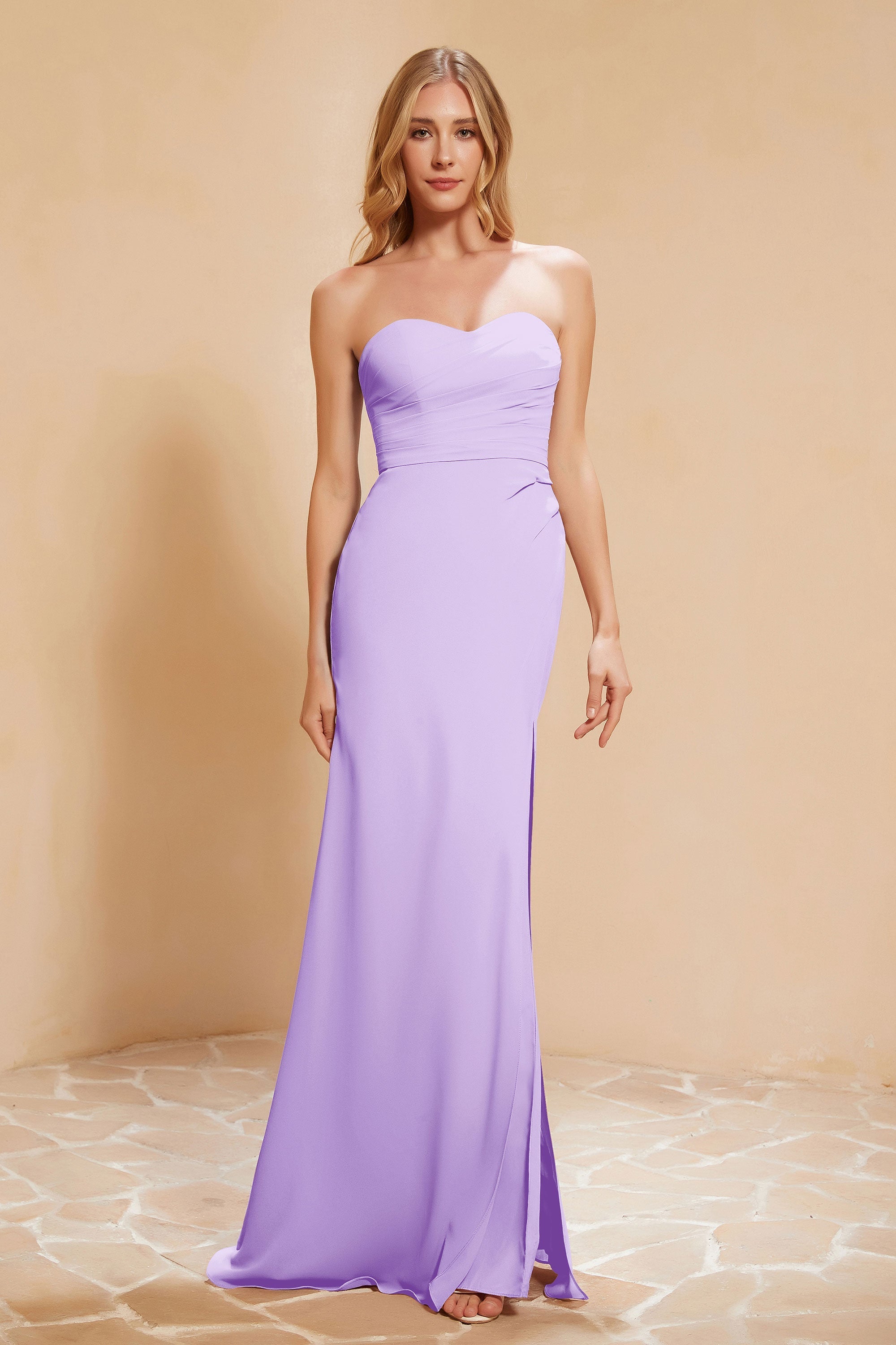 Chiffon Bridesmaid Dress Floor Length Sweetheart Formal Evening Dresses Gowns with Slit