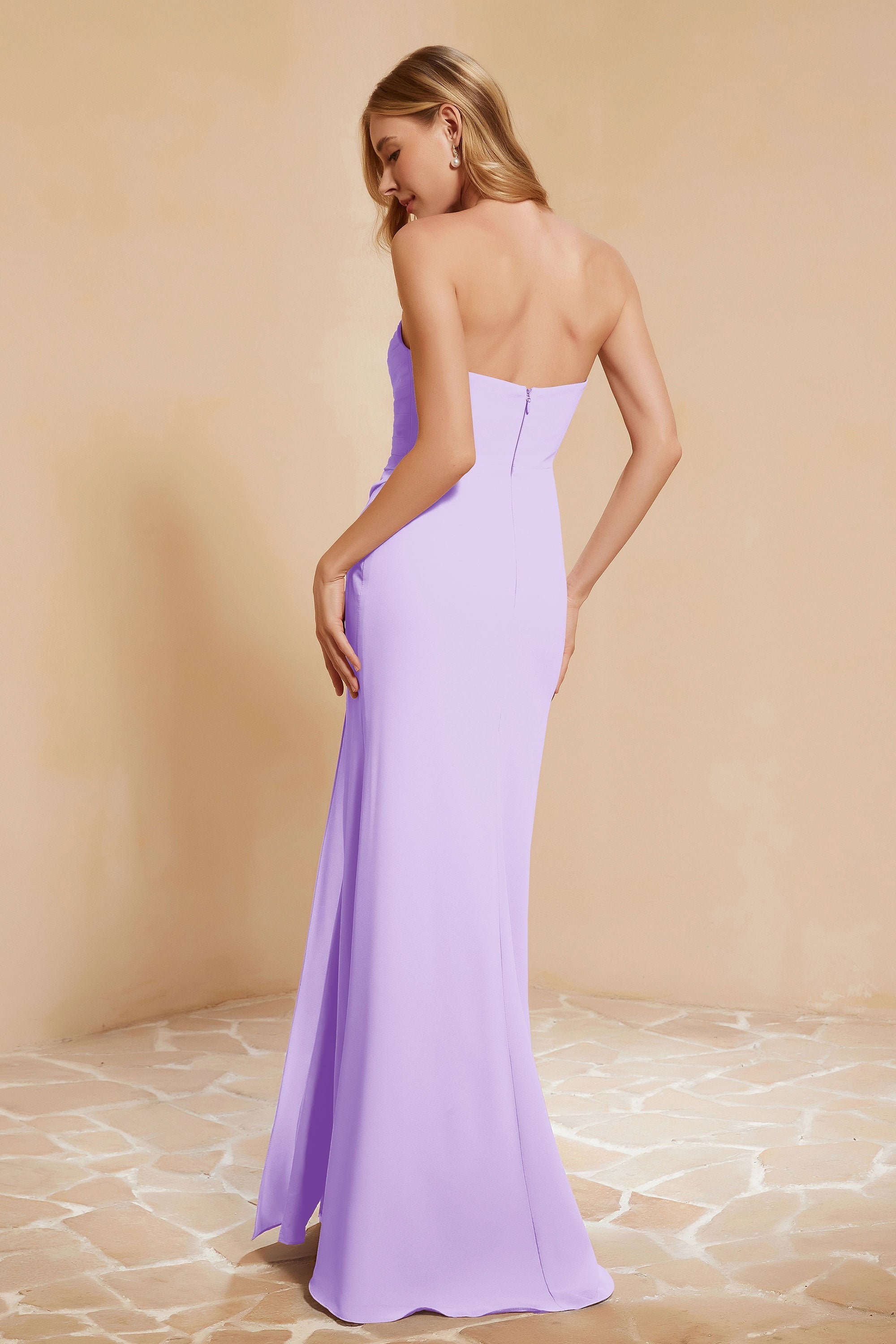 Chiffon Bridesmaid Dress Floor Length Sweetheart Formal Evening Dresses Gowns with Slit