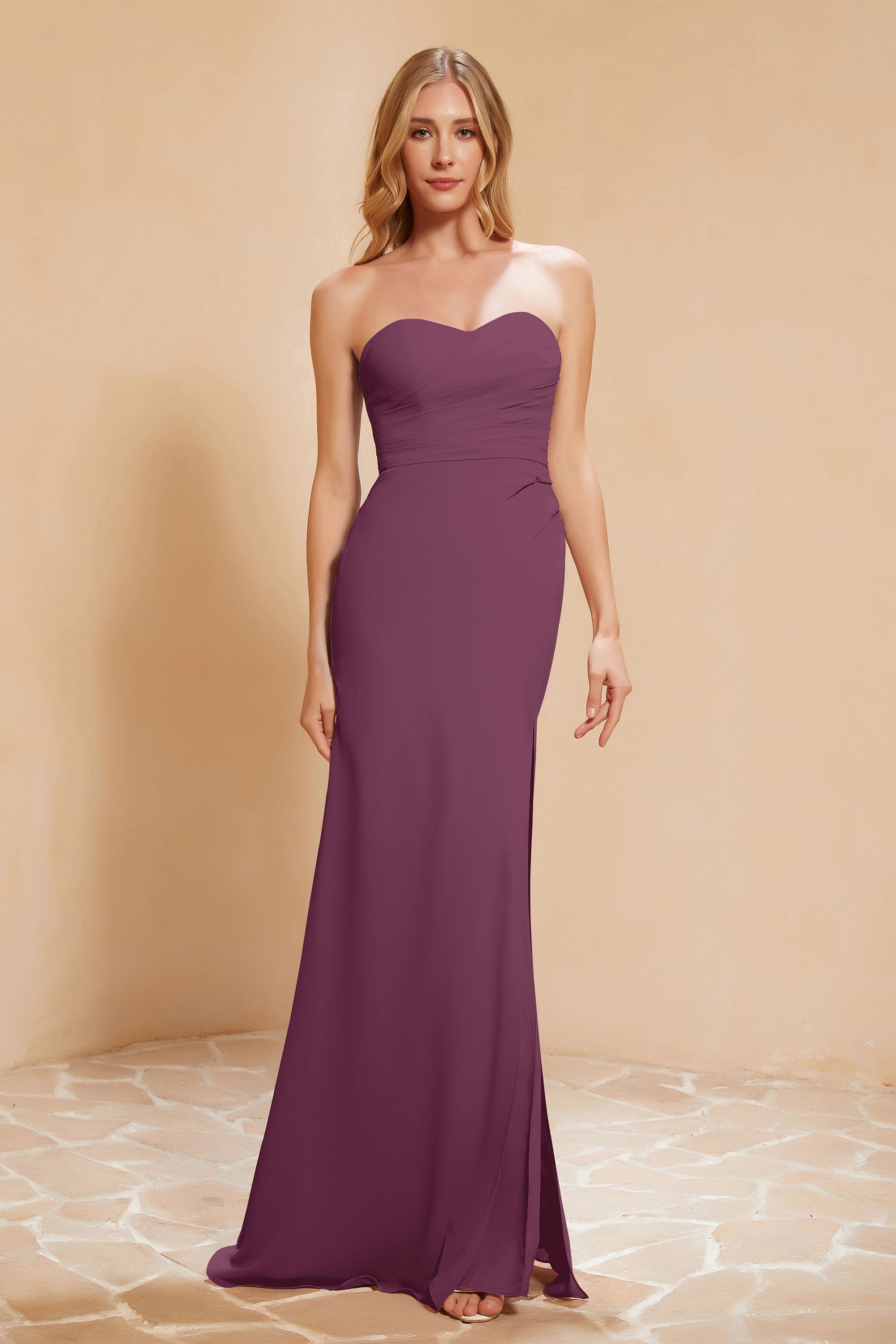 Chiffon Bridesmaid Dress Floor Length Sweetheart Formal Evening Dresses Gowns with Slit