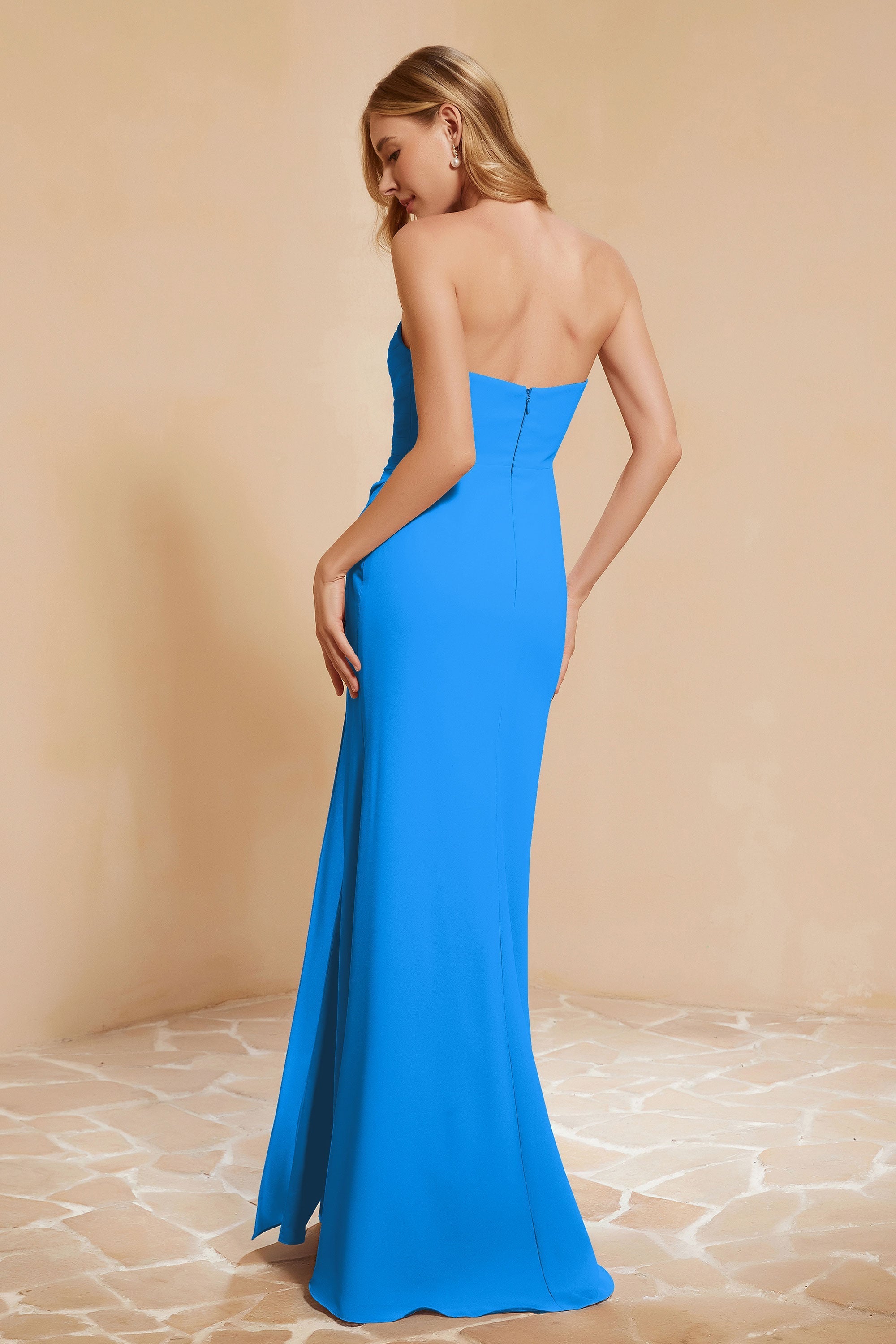 Chiffon Bridesmaid Dress Floor Length Sweetheart Formal Evening Dresses Gowns with Slit