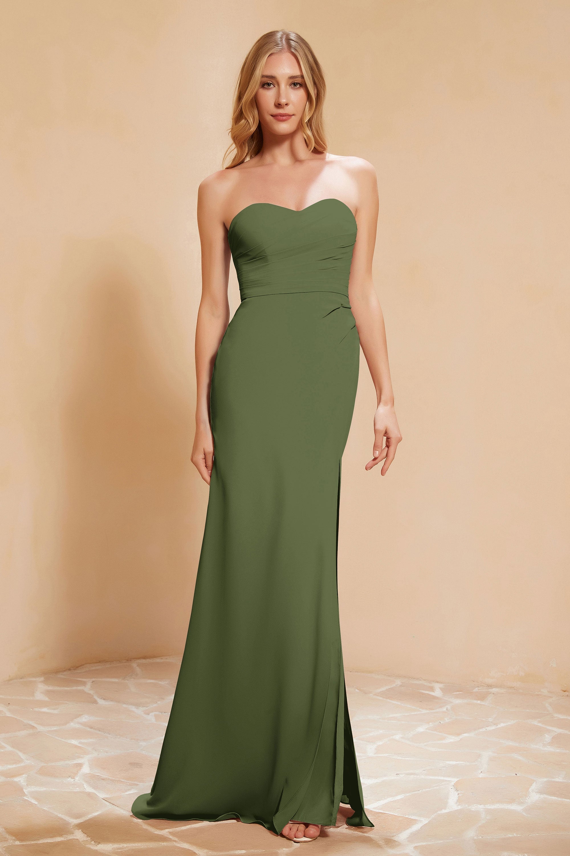 Chiffon Bridesmaid Dress Floor Length Sweetheart Formal Evening Dresses Gowns with Slit