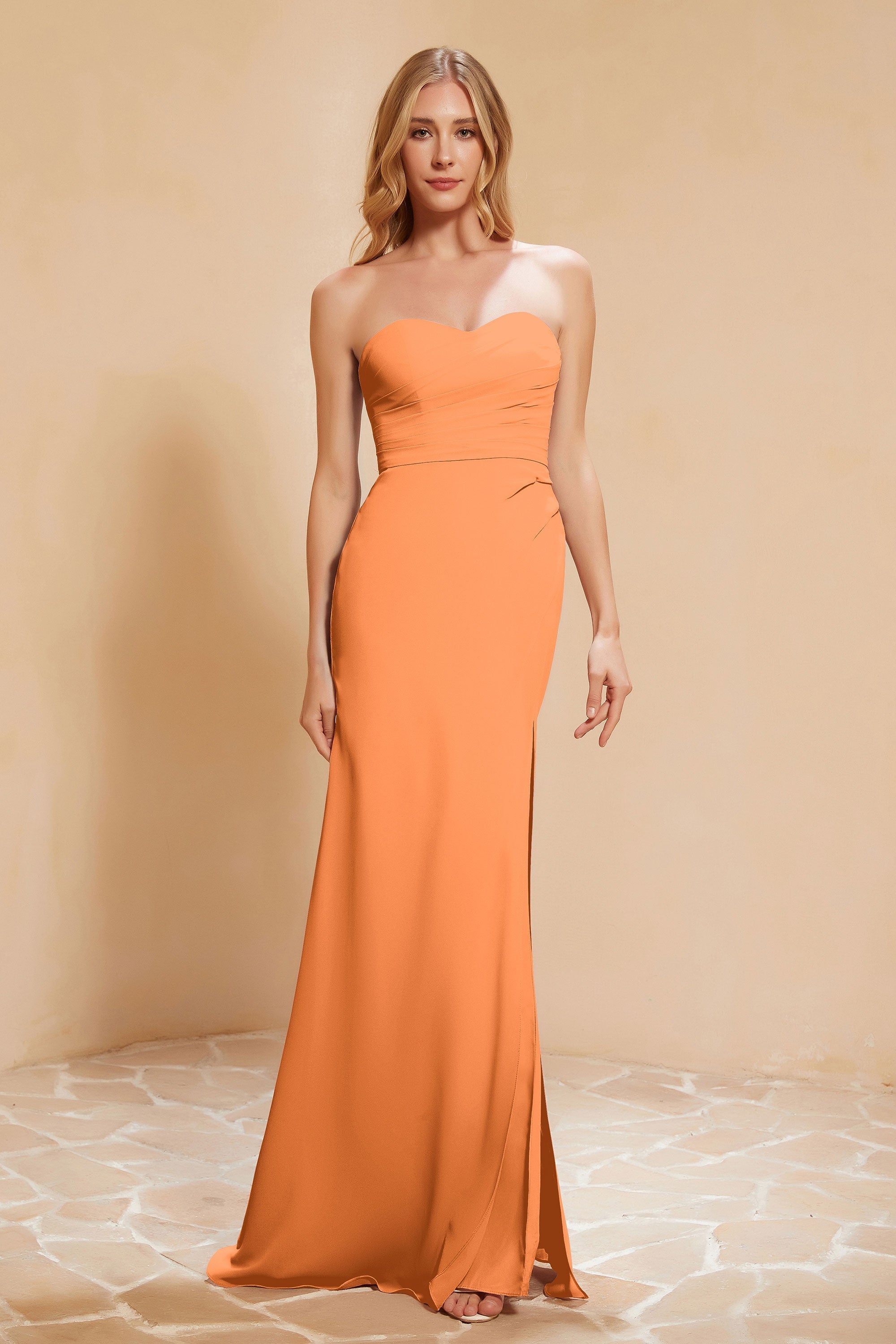 Chiffon Bridesmaid Dress Floor Length Sweetheart Formal Evening Dresses Gowns with Slit