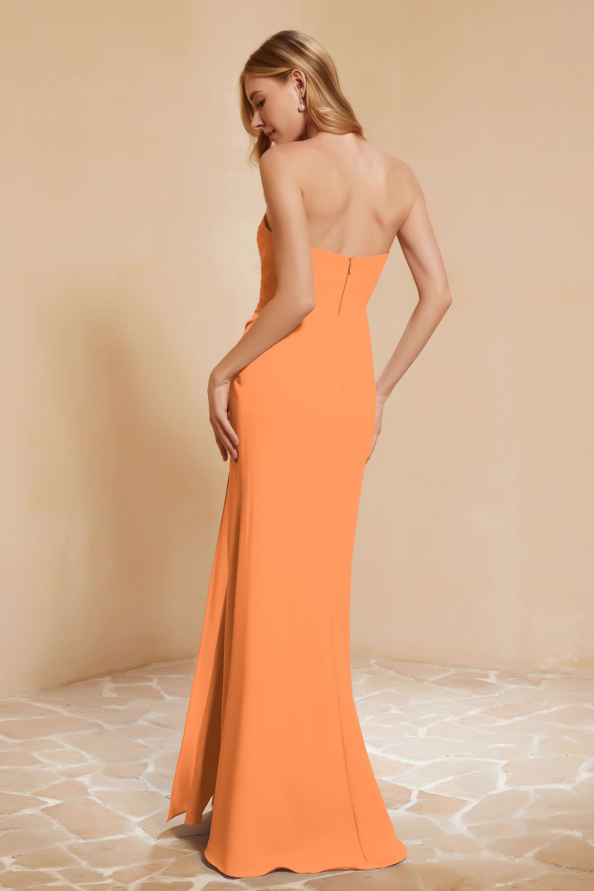 Chiffon Bridesmaid Dress Floor Length Sweetheart Formal Evening Dresses Gowns with Slit