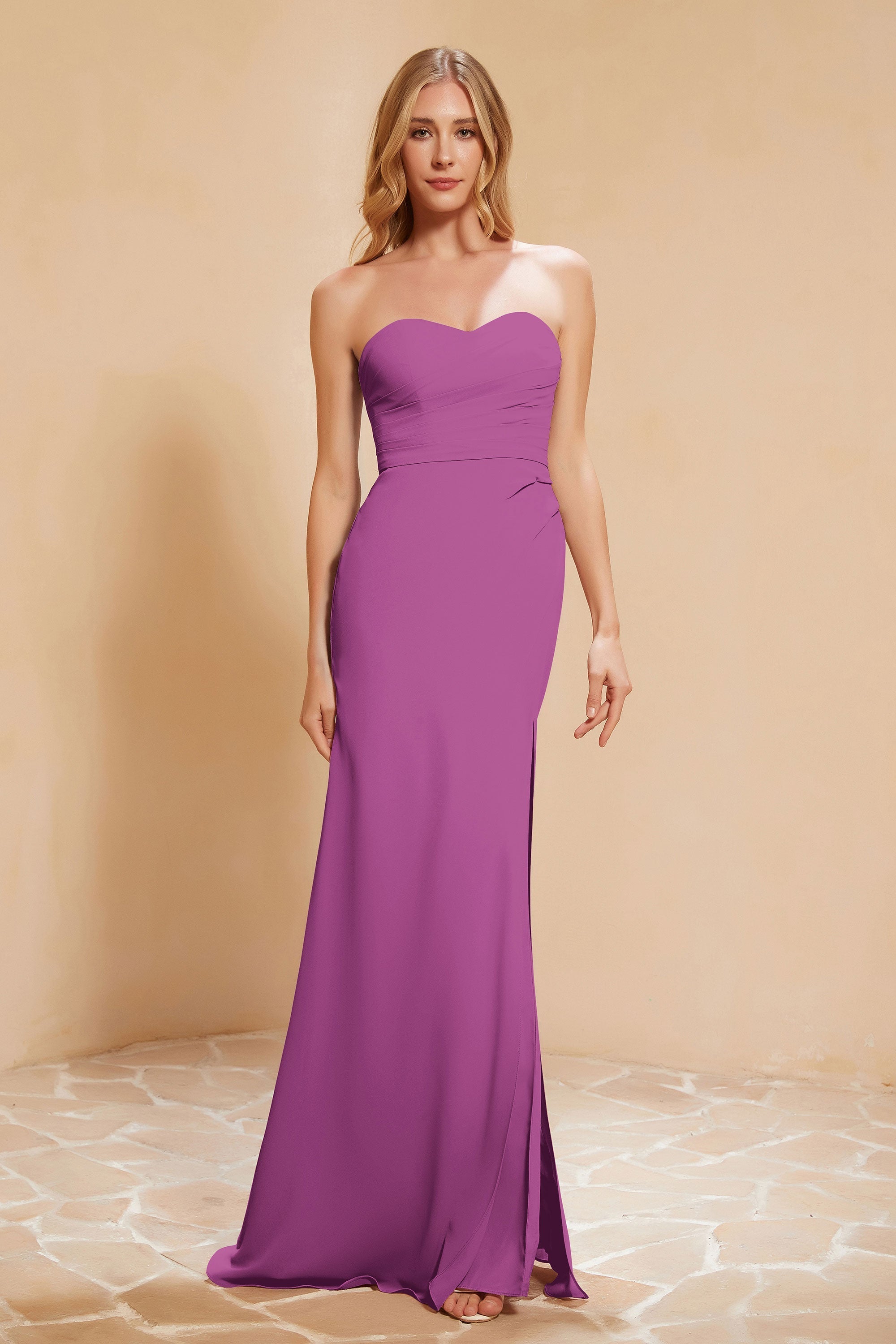 Chiffon Bridesmaid Dress Floor Length Sweetheart Formal Evening Dresses Gowns with Slit