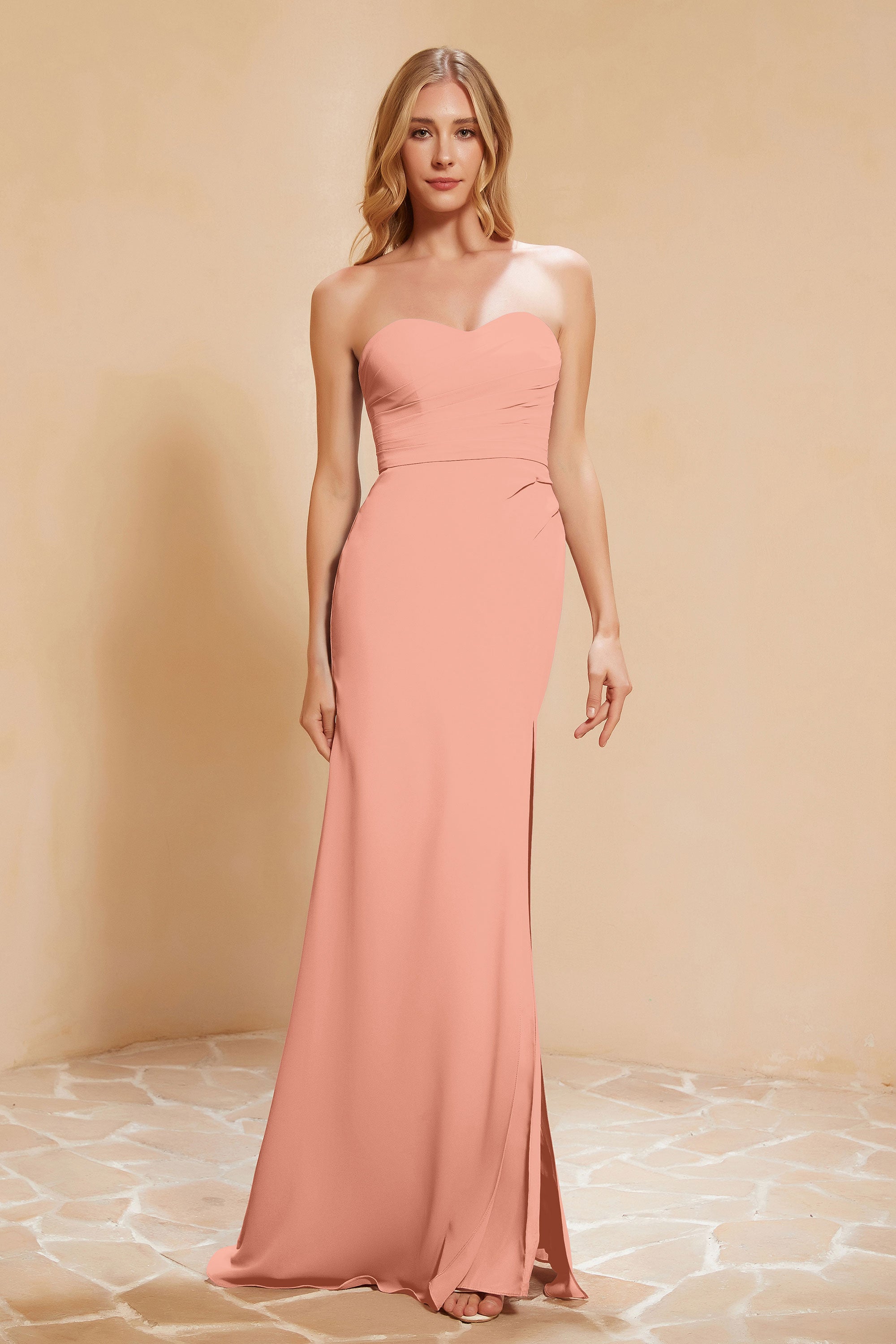 Chiffon Bridesmaid Dress Floor Length Sweetheart Formal Evening Dresses Gowns with Slit