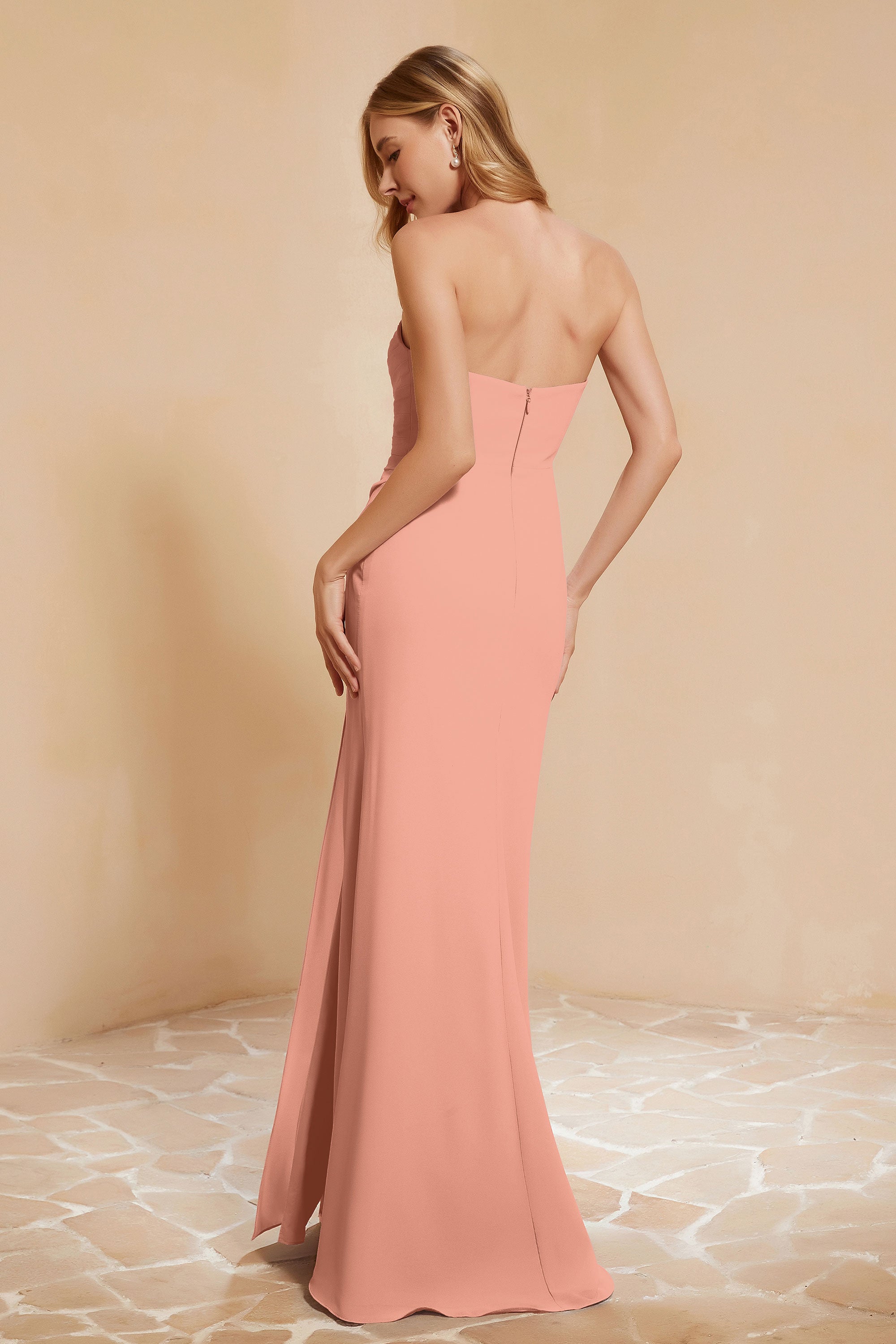 Chiffon Bridesmaid Dress Floor Length Sweetheart Formal Evening Dresses Gowns with Slit