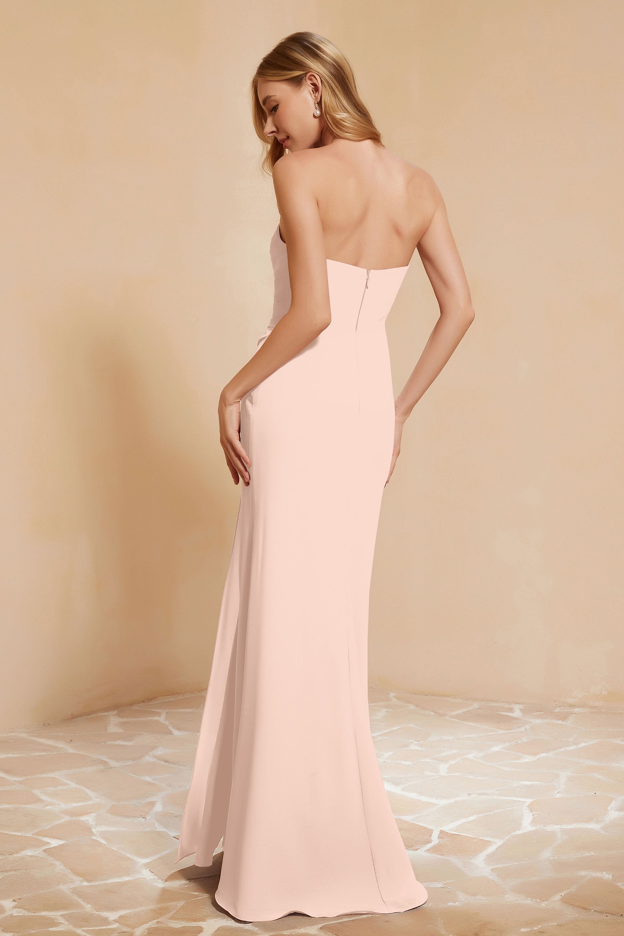 Chiffon Bridesmaid Dress Floor Length Sweetheart Formal Evening Dresses Gowns with Slit