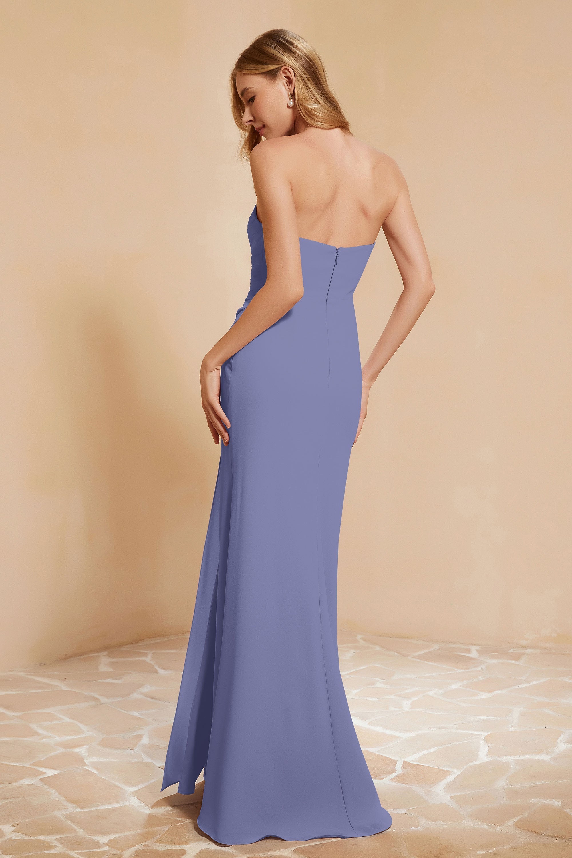 Chiffon Bridesmaid Dress Floor Length Sweetheart Formal Evening Dresses Gowns with Slit