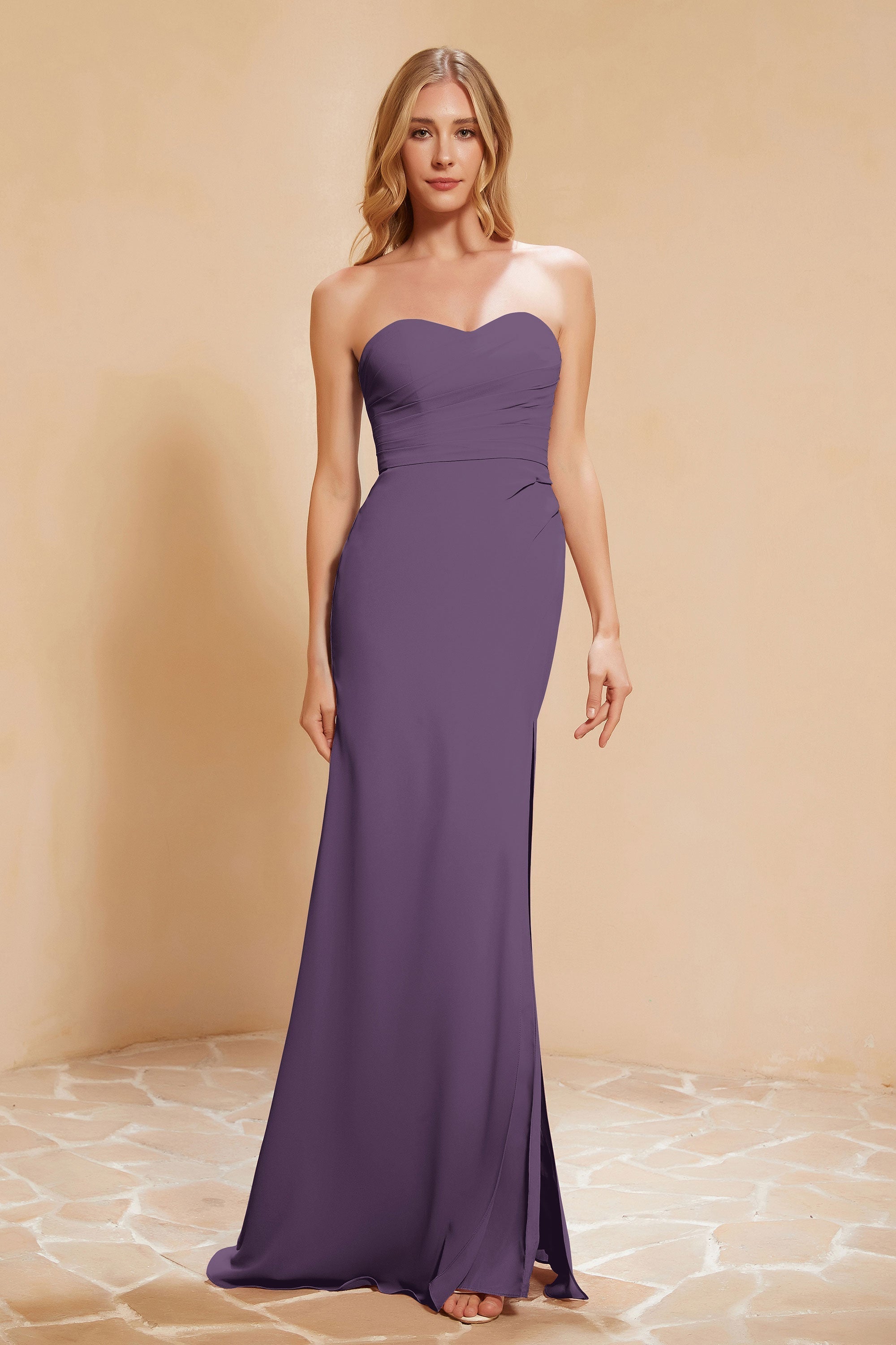 Chiffon Bridesmaid Dress Floor Length Sweetheart Formal Evening Dresses Gowns with Slit