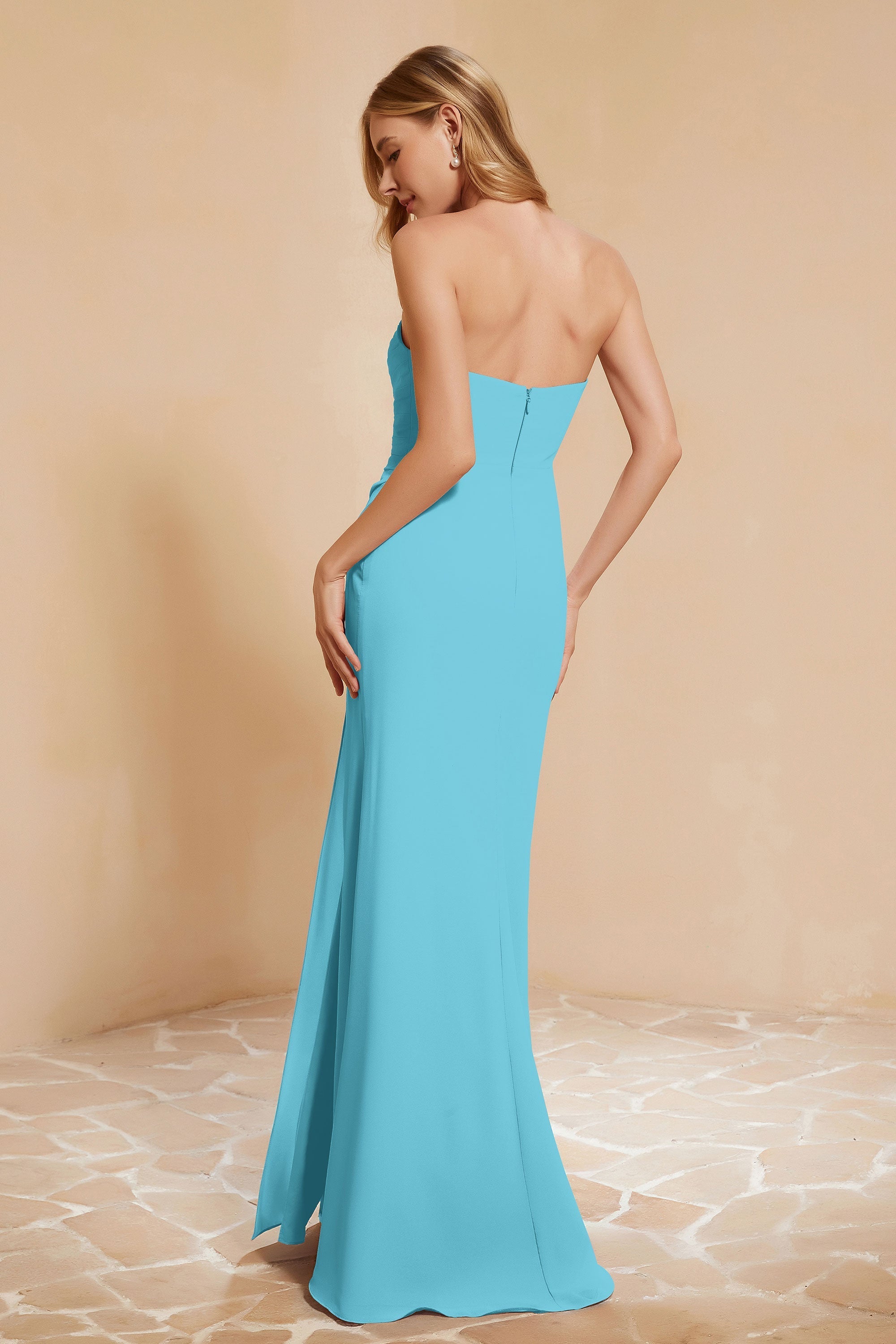 Chiffon Bridesmaid Dress Floor Length Sweetheart Formal Evening Dresses Gowns with Slit