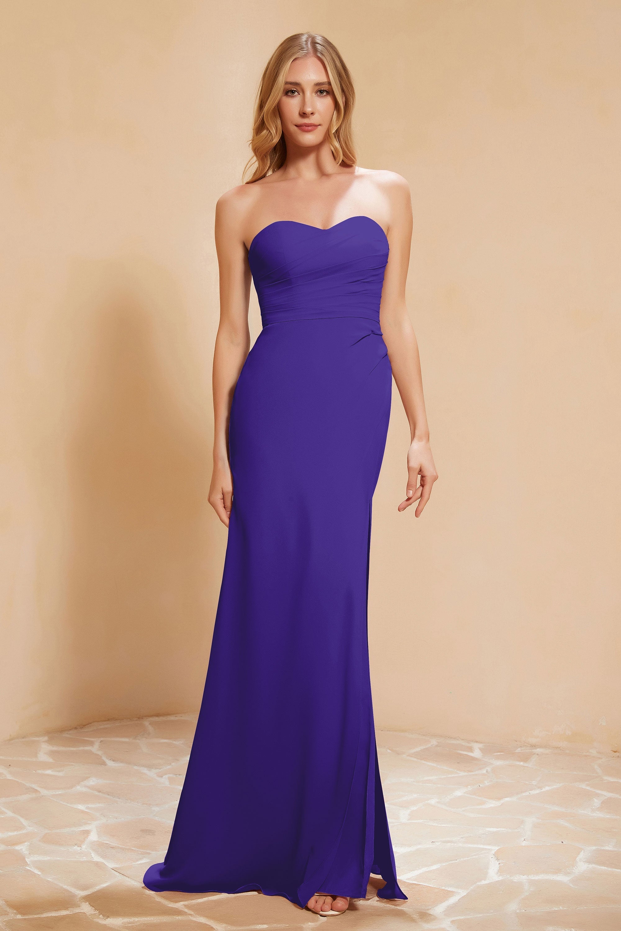 Chiffon Bridesmaid Dress Floor Length Sweetheart Formal Evening Dresses Gowns with Slit