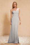 Chiffon Bridesmaid Dress Floor Length Sweetheart Formal Evening Dresses Gowns with Slit