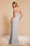 Chiffon Bridesmaid Dress Floor Length Sweetheart Formal Evening Dresses Gowns with Slit