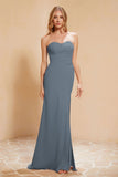 Chiffon Bridesmaid Dress Floor Length Sweetheart Formal Evening Dresses Gowns with Slit