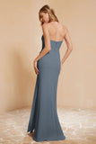 Chiffon Bridesmaid Dress Floor Length Sweetheart Formal Evening Dresses Gowns with Slit