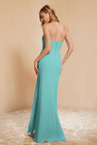 Chiffon Bridesmaid Dress Floor Length Sweetheart Formal Evening Dresses Gowns with Slit