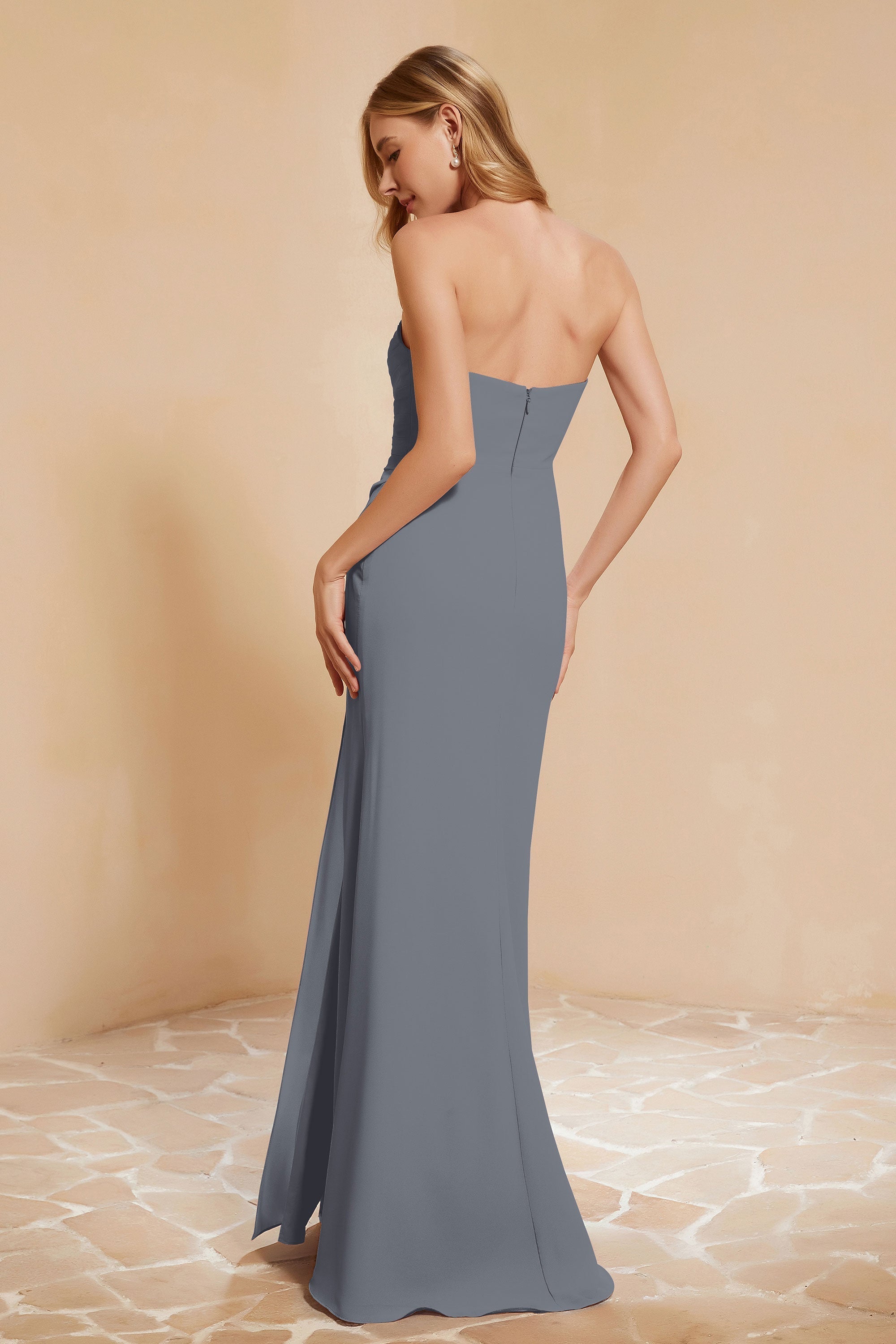 Chiffon Bridesmaid Dress Floor Length Sweetheart Formal Evening Dresses Gowns with Slit
