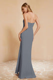 Chiffon Bridesmaid Dress Floor Length Sweetheart Formal Evening Dresses Gowns with Slit