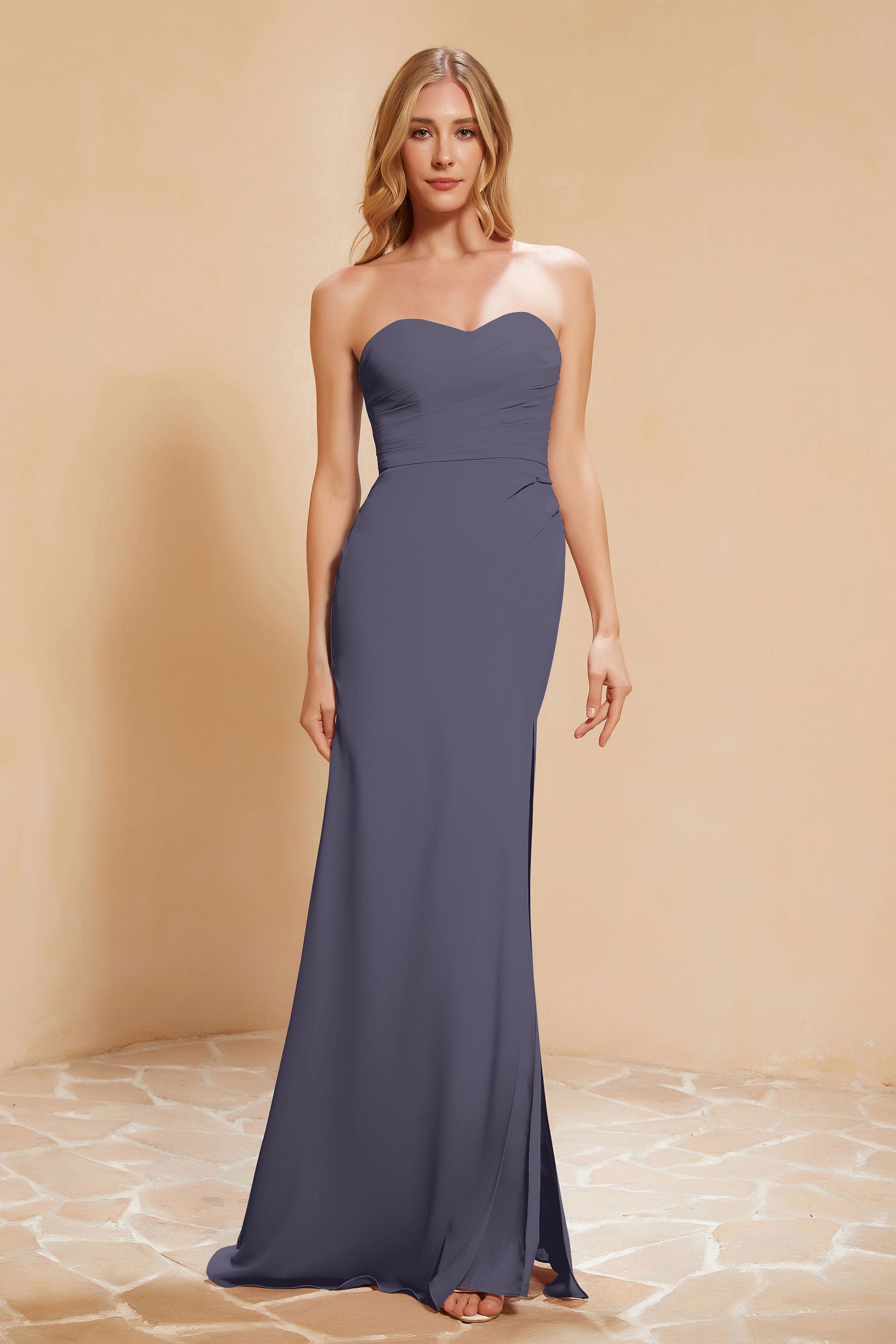 Chiffon Bridesmaid Dress Floor Length Sweetheart Formal Evening Dresses Gowns with Slit