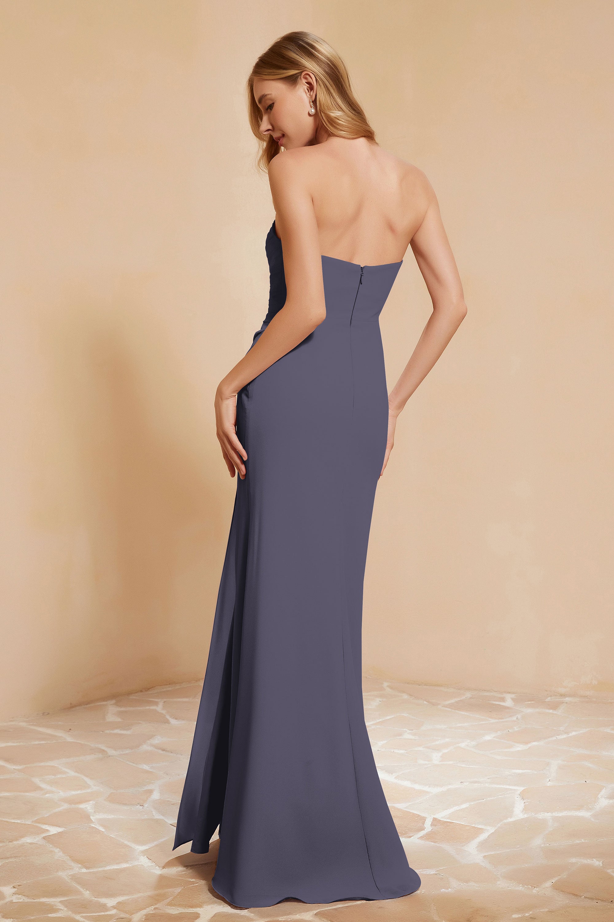 Chiffon Bridesmaid Dress Floor Length Sweetheart Formal Evening Dresses Gowns with Slit