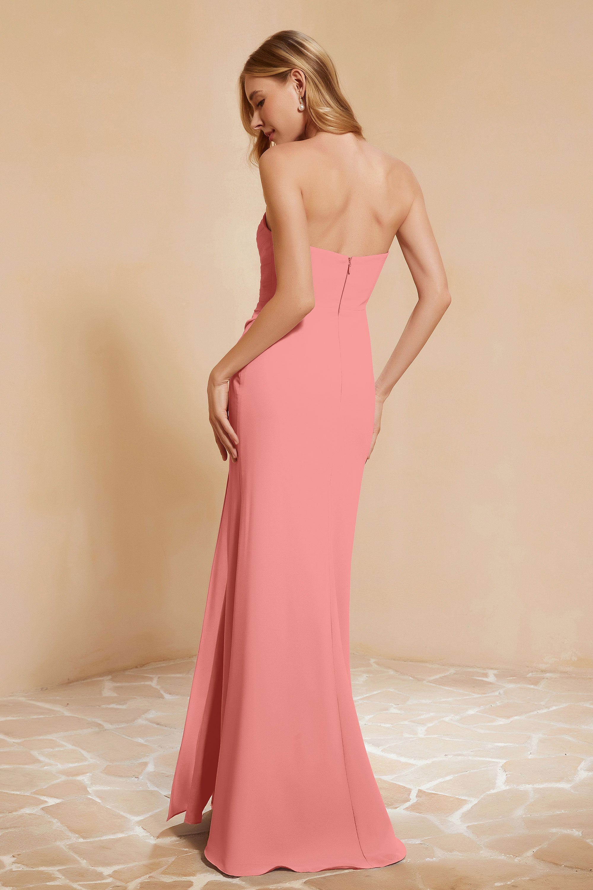 Chiffon Bridesmaid Dress Floor Length Sweetheart Formal Evening Dresses Gowns with Slit