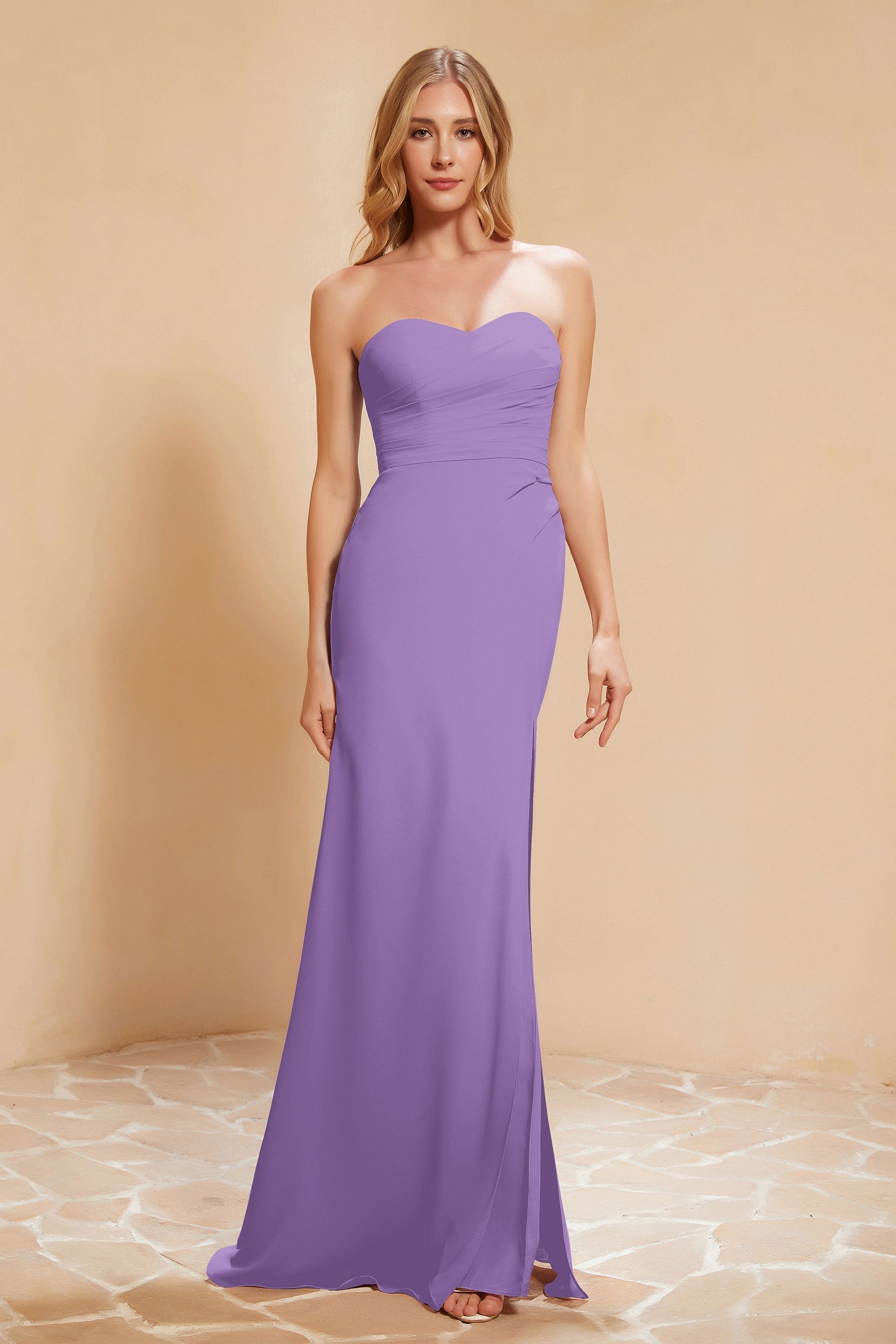 Chiffon Bridesmaid Dress Floor Length Sweetheart Formal Evening Dresses Gowns with Slit