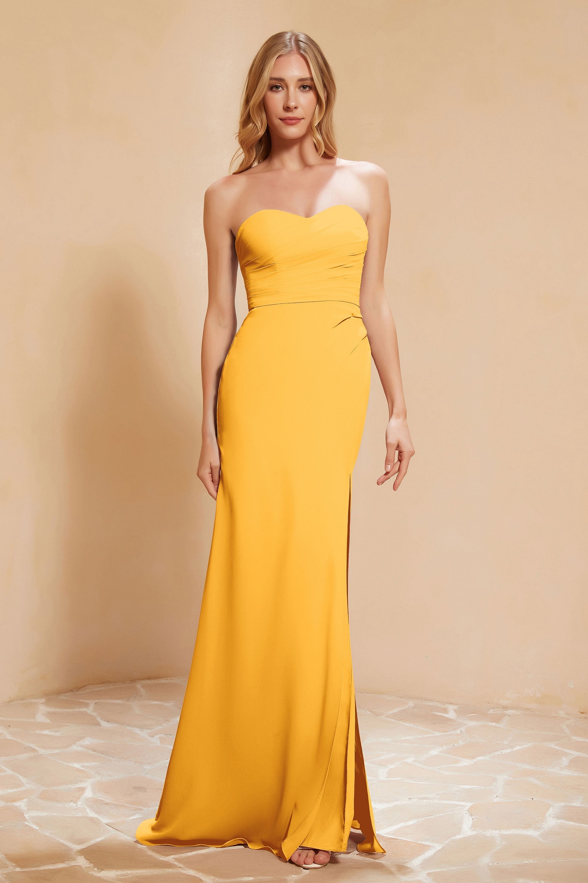 Chiffon Bridesmaid Dress Floor Length Sweetheart Formal Evening Dresses Gowns with Slit